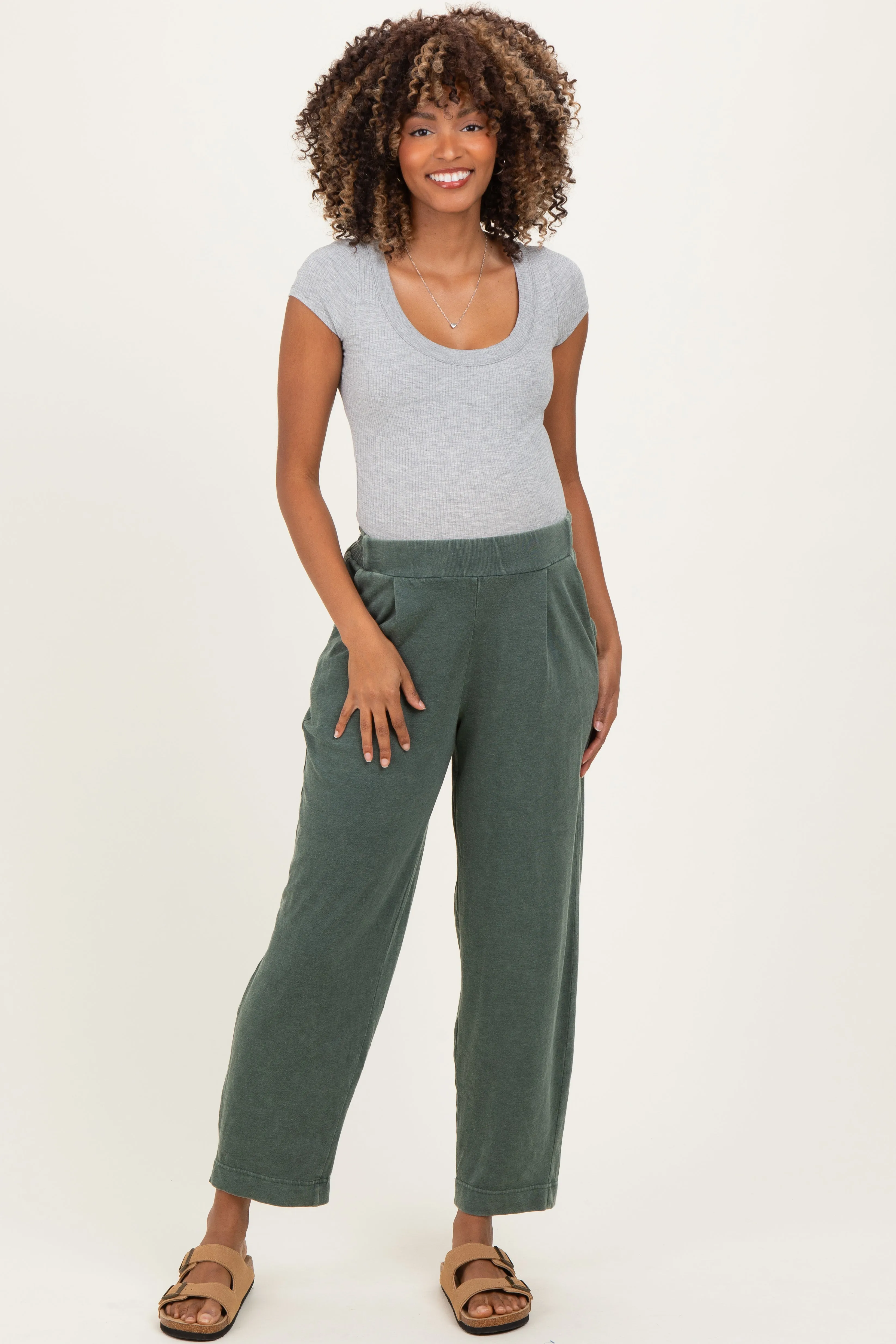 Green Mineral Wash Pleated Maternity Lounge Pants sold by Pinkblush product image thumbnail 2