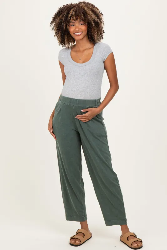 Green Mineral Wash Pleated Maternity Lounge Pants made by Rae Mode