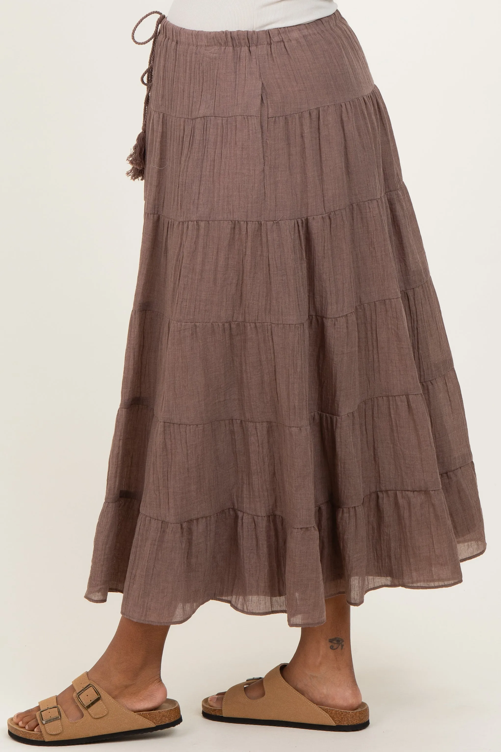 Mocha Tiered Drawstring Maternity Maxi Skirt sold by Pinkblush product image thumbnail 3