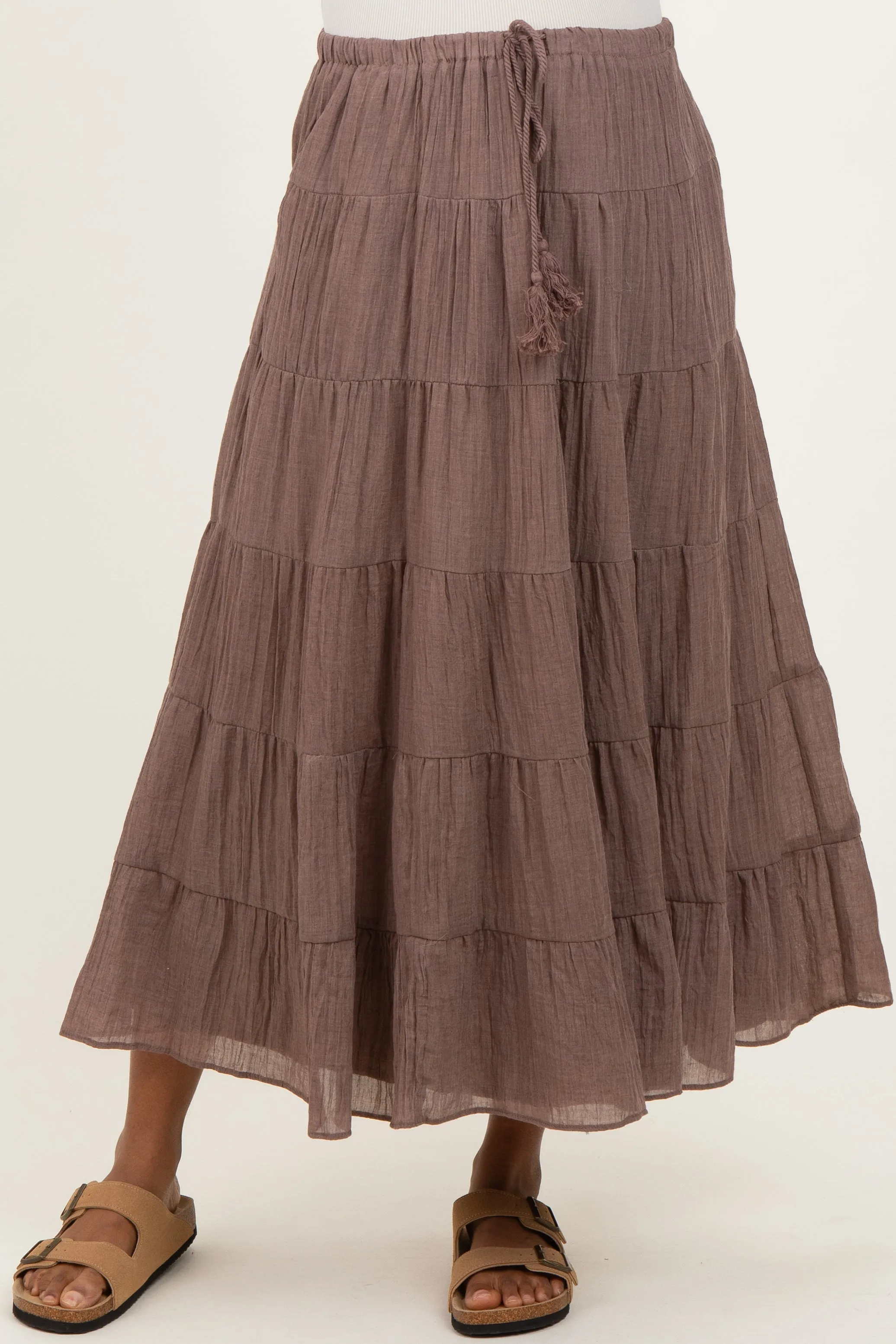 Mocha Tiered Drawstring Maternity Maxi Skirt sold by Pinkblush product image thumbnail 2