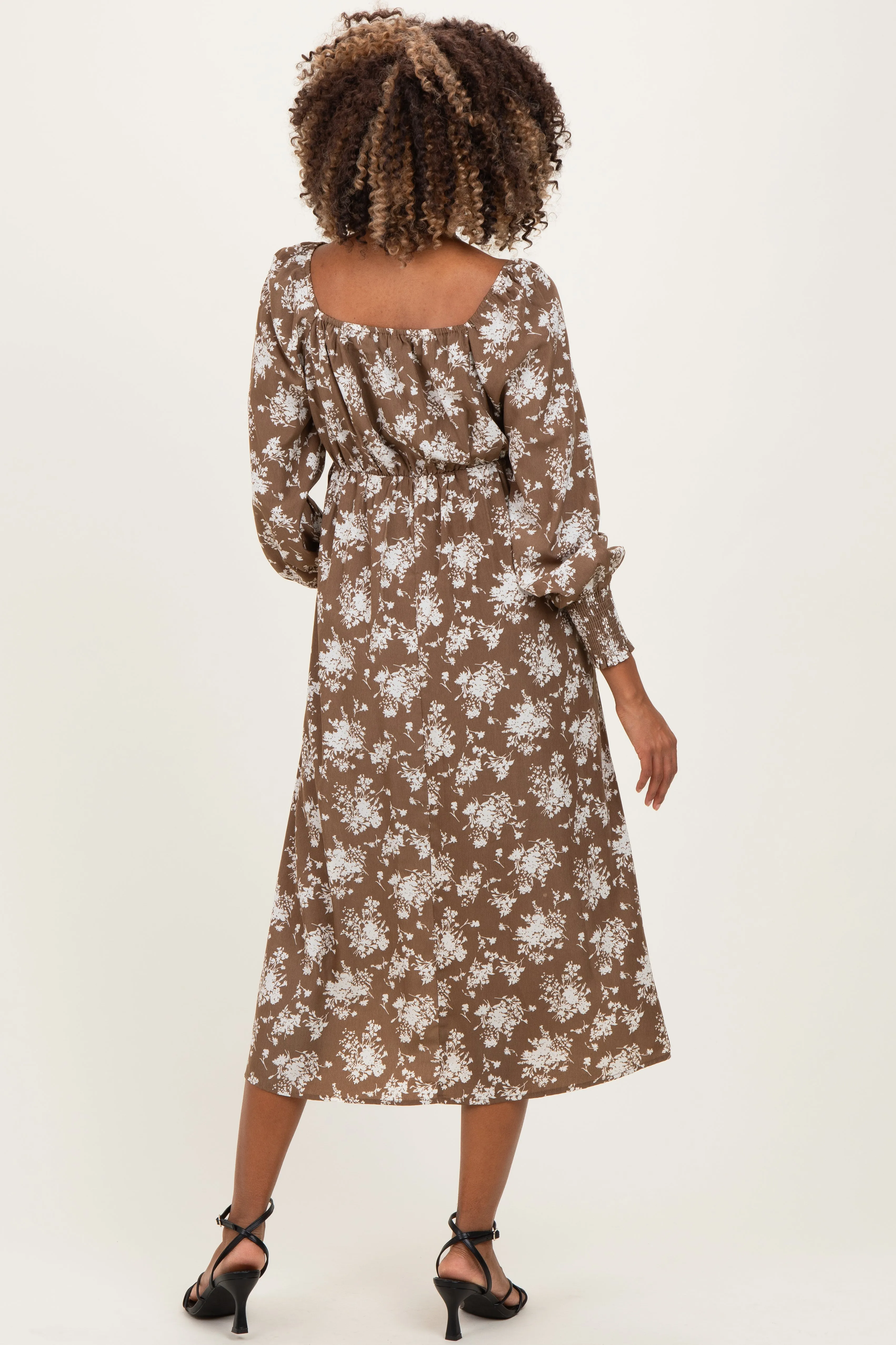 Mocha Floral Crossover Neckline Maternity Midi Dress sold by Pinkblush product image thumbnail 3
