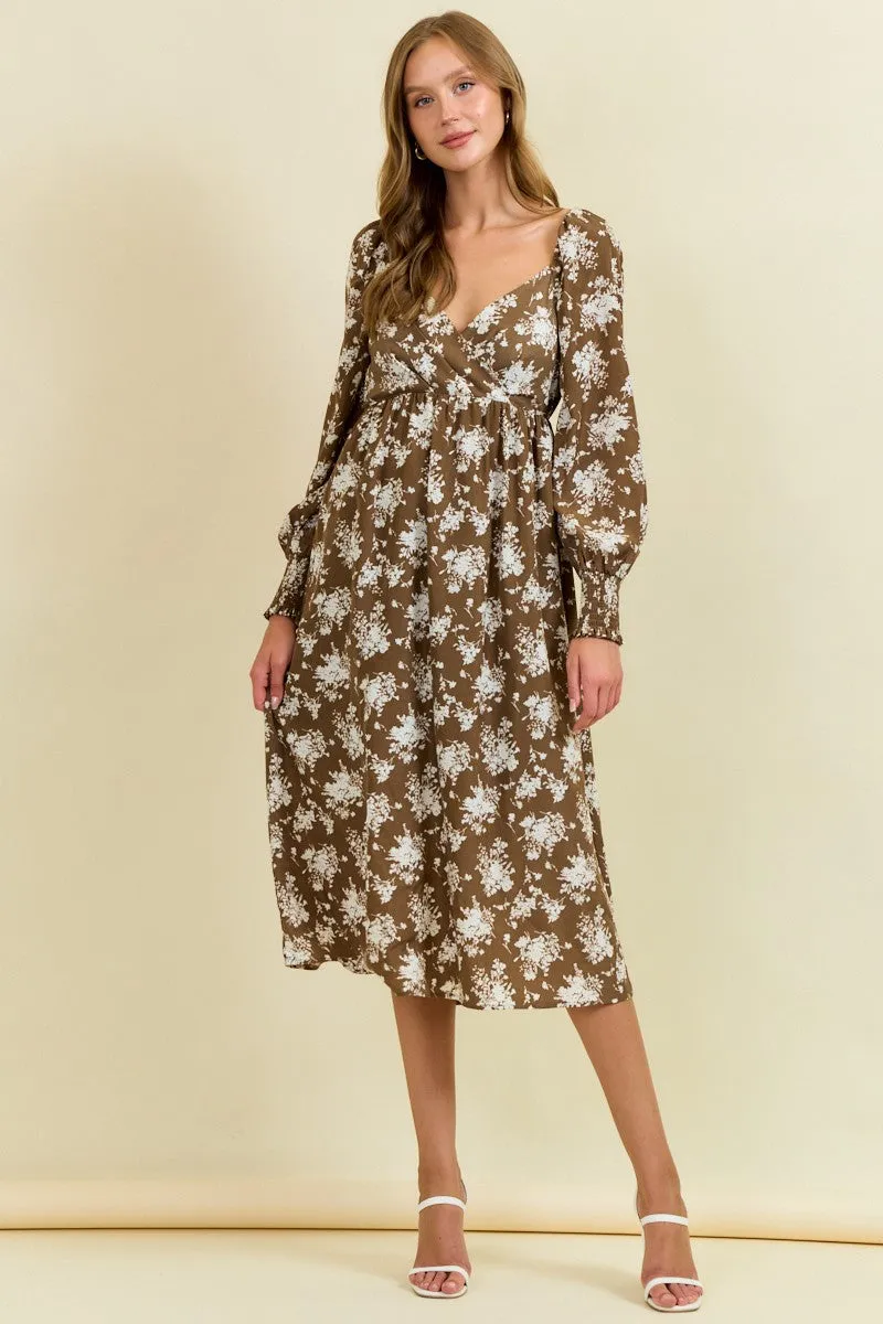 Mocha Floral Crossover Neckline Maternity Midi Dress sold by Pinkblush product image thumbnail 4