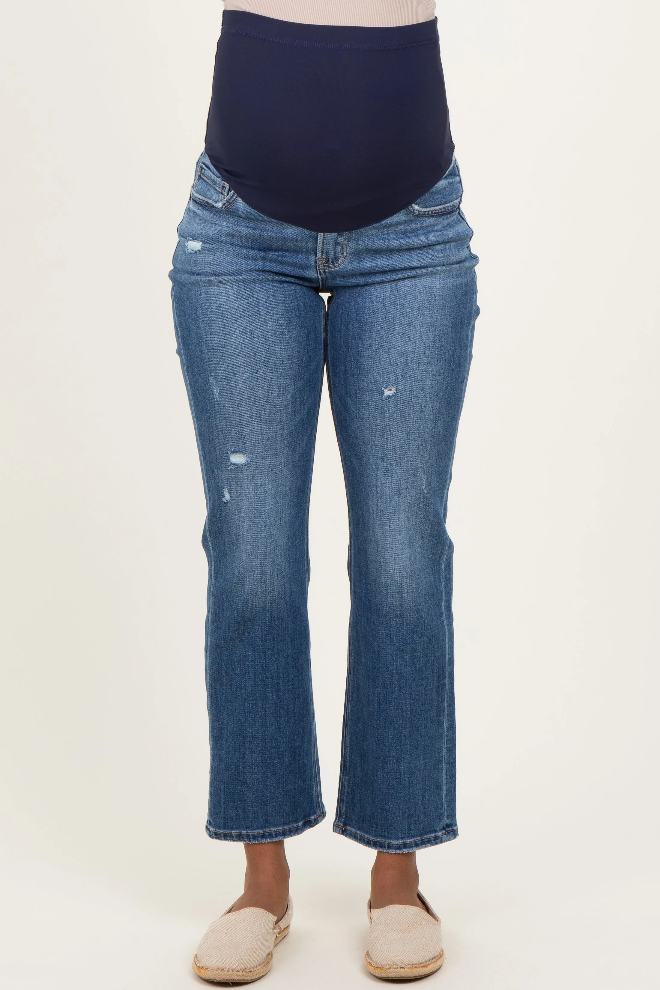 Blue Lightly Distressed Ankle Straight Leg Maternity Jeans sold by Pinkblush product image thumbnail 3