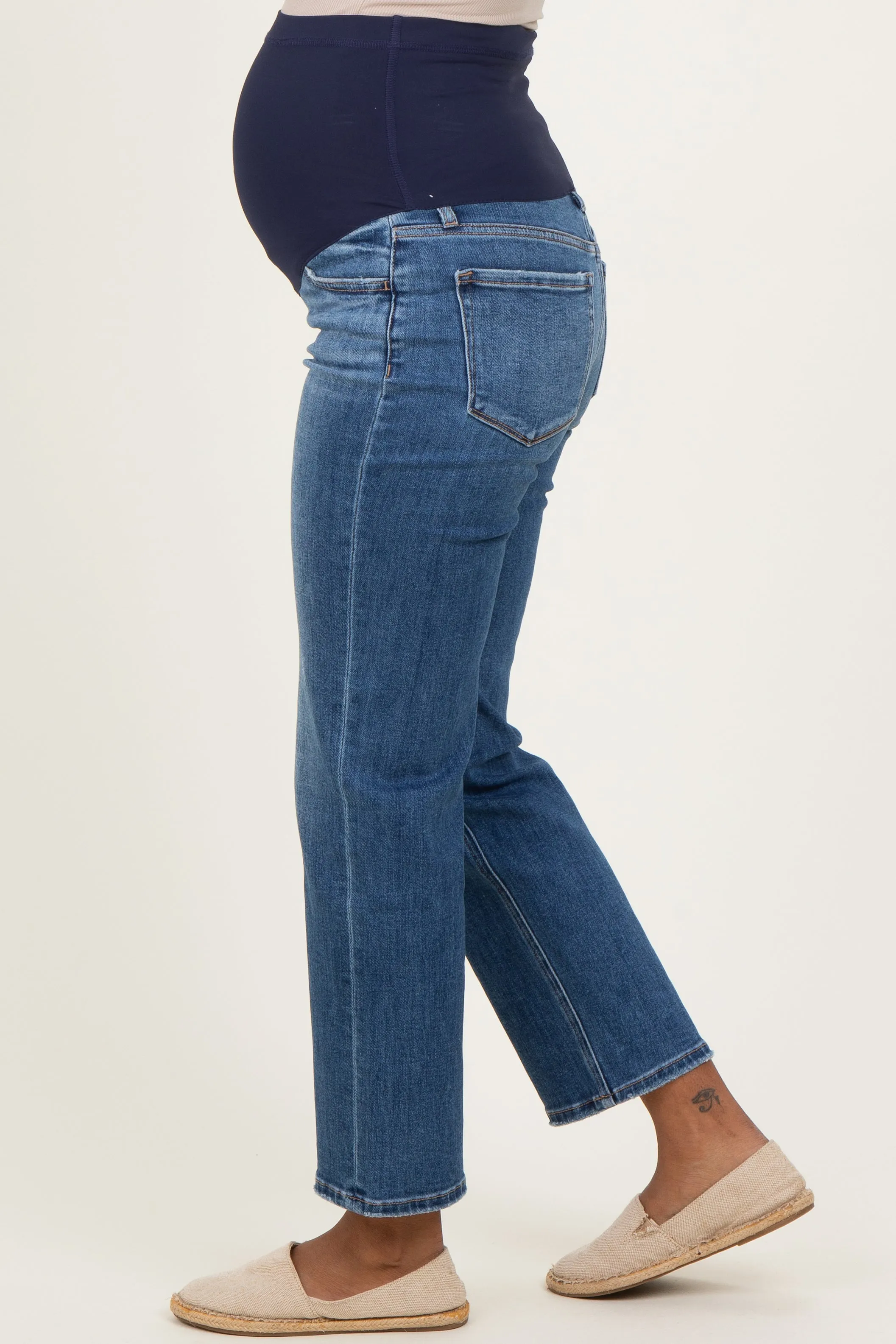 Blue Lightly Distressed Ankle Straight Leg Maternity Jeans sold by Pinkblush product image thumbnail 4
