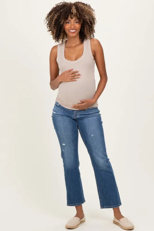 Blue Lightly Distressed Ankle Straight Leg Maternity Jeans sold by Pinkblush