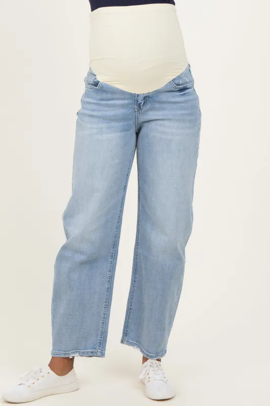 Light Blue Distressed Barrel Leg Maternity Jeans sold by Pinkblush