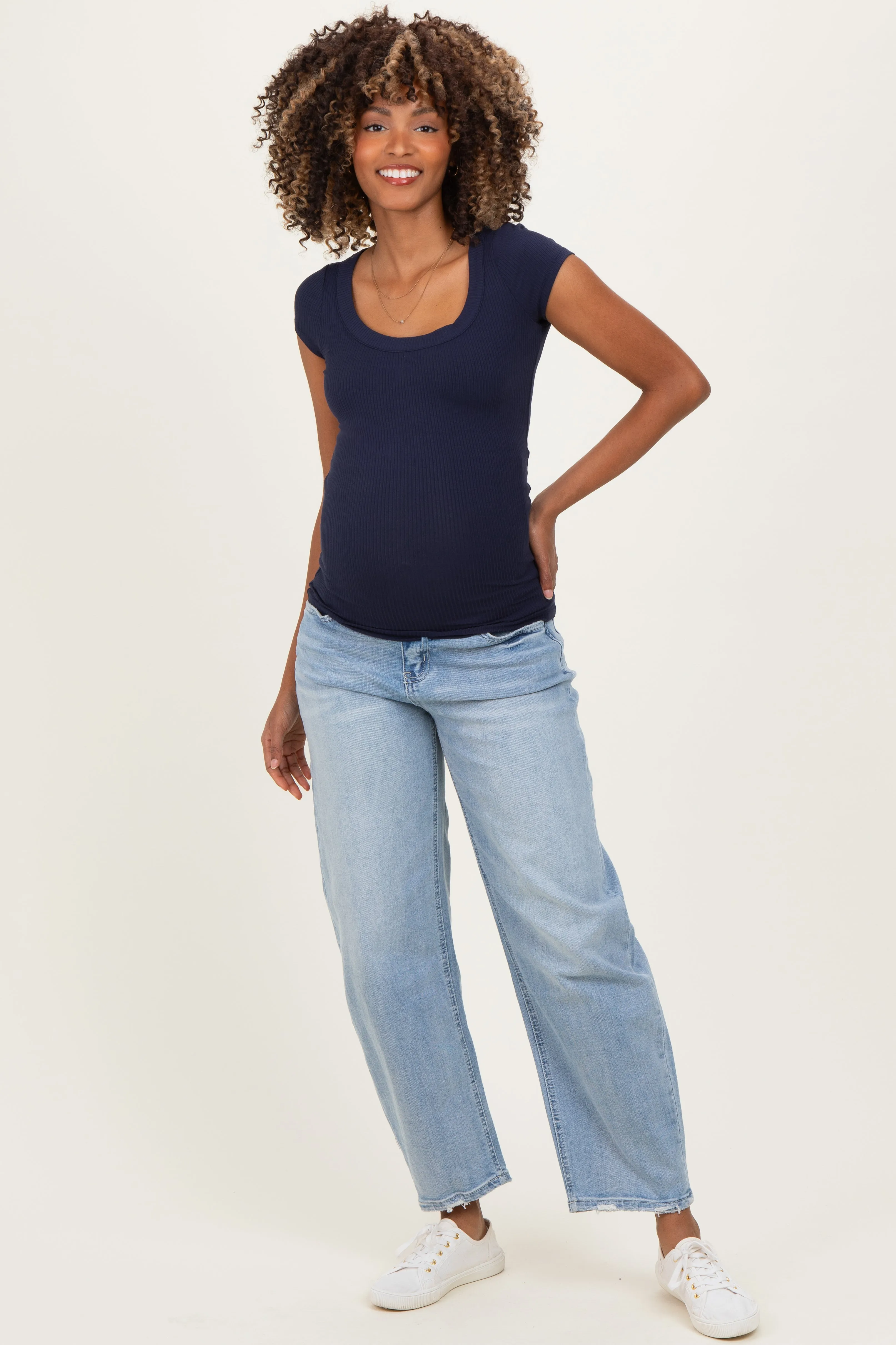 Light Blue Distressed Barrel Leg Maternity Jeans sold by Pinkblush product image thumbnail 2