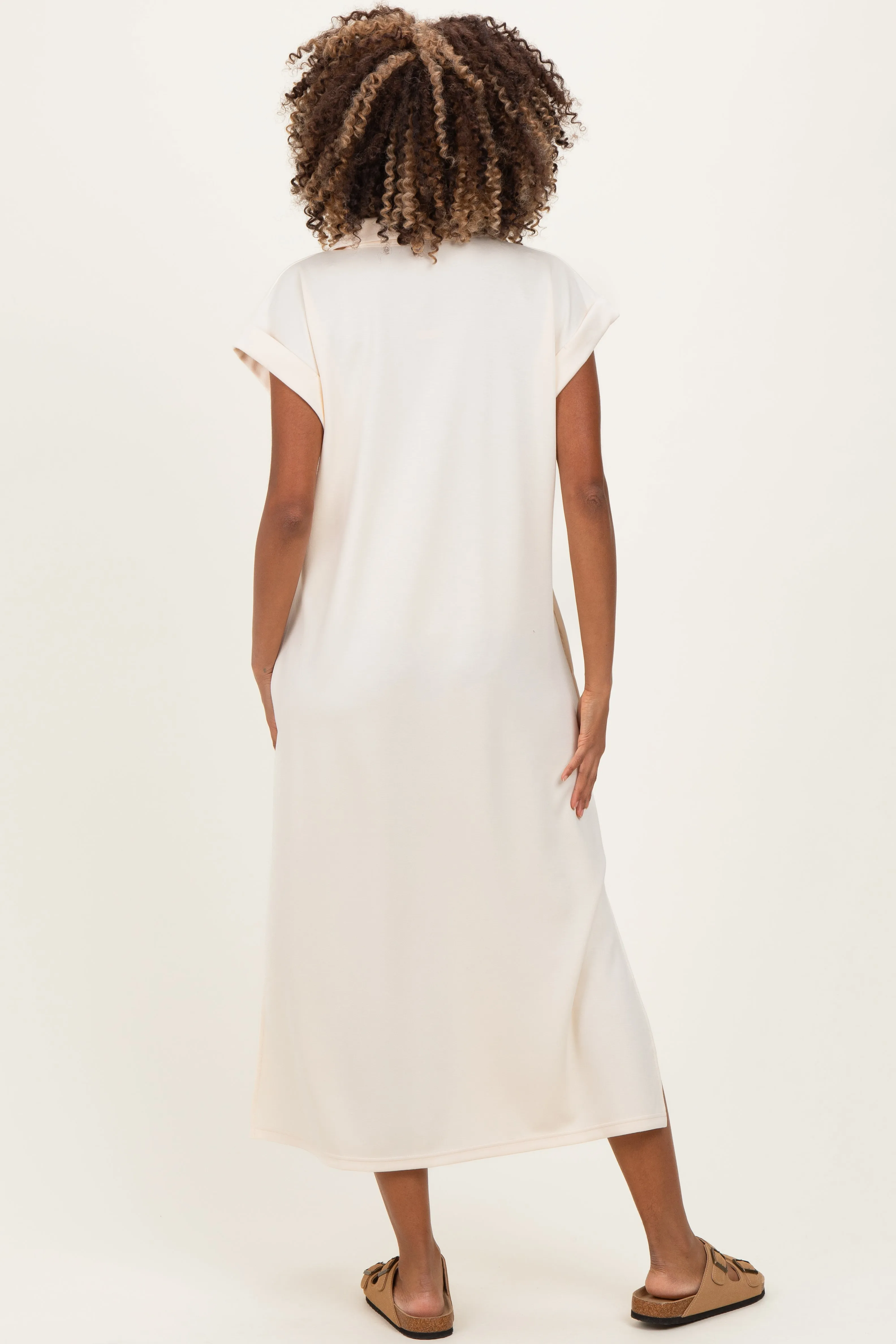 Oatmeal Collared Oversized Maternity Midi Dress sold by Pinkblush product image thumbnail 3