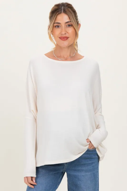 Cream Relaxed Fit Dolman Long Sleeve Maternity Top sold by Pinkblush