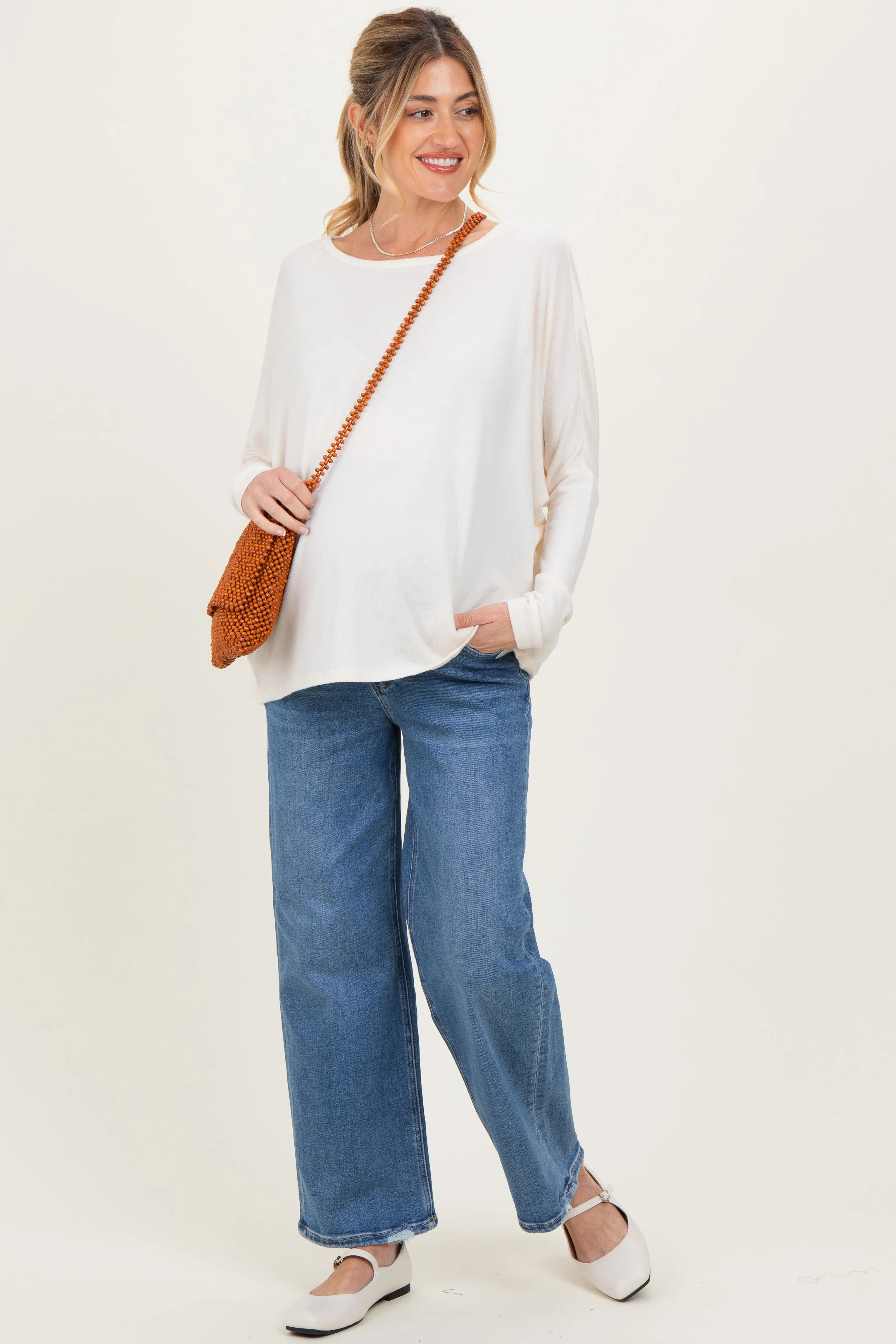 Cream Relaxed Fit Dolman Long Sleeve Maternity Top sold by Pinkblush product image thumbnail 2