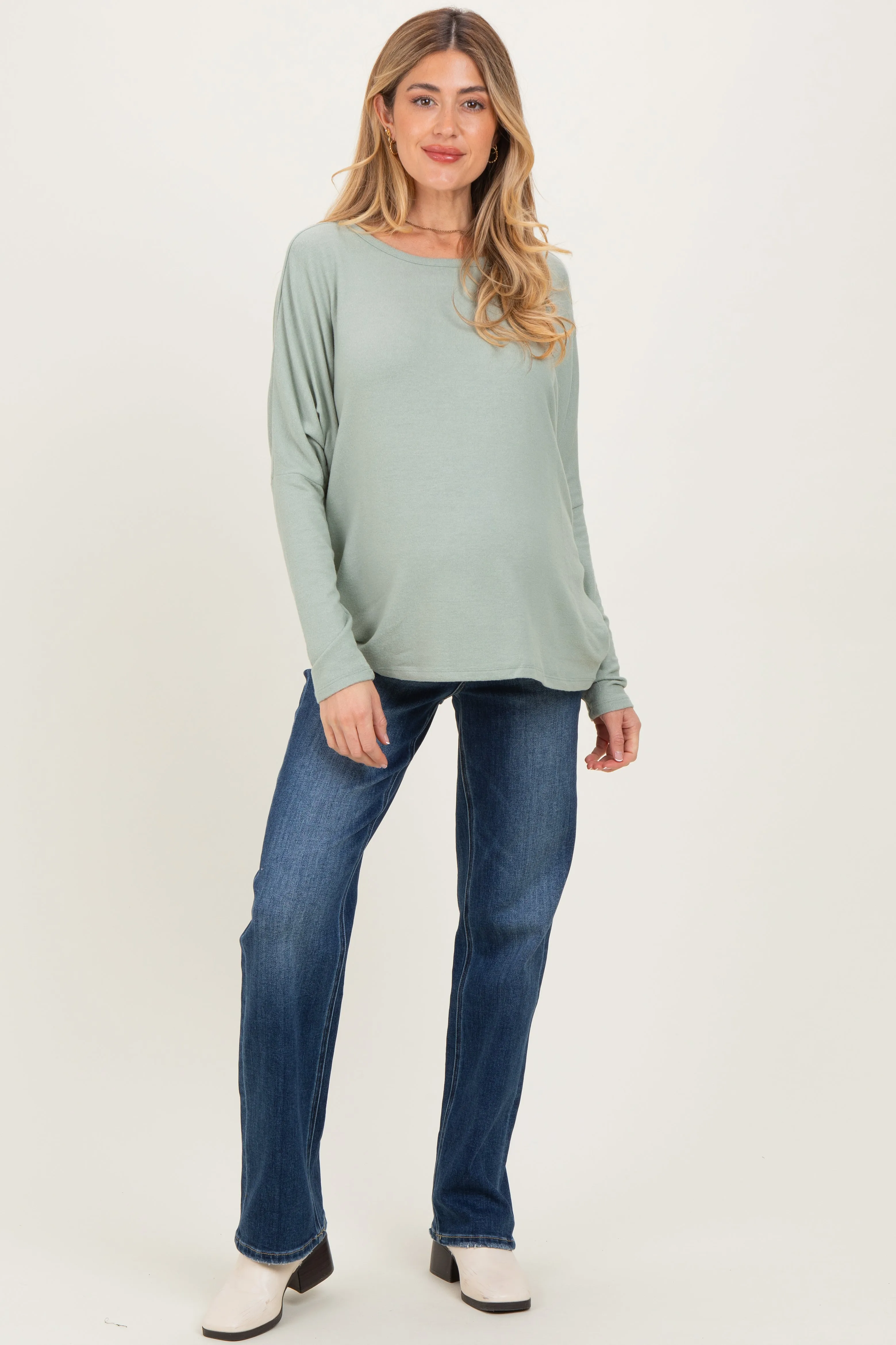 Sage Green Relaxed Fit Dolman Long Sleeve Maternity Top sold by Pinkblush product image thumbnail 2