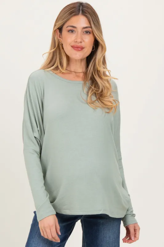 Sage Green Relaxed Fit Dolman Long Sleeve Maternity Top sold by Pinkblush