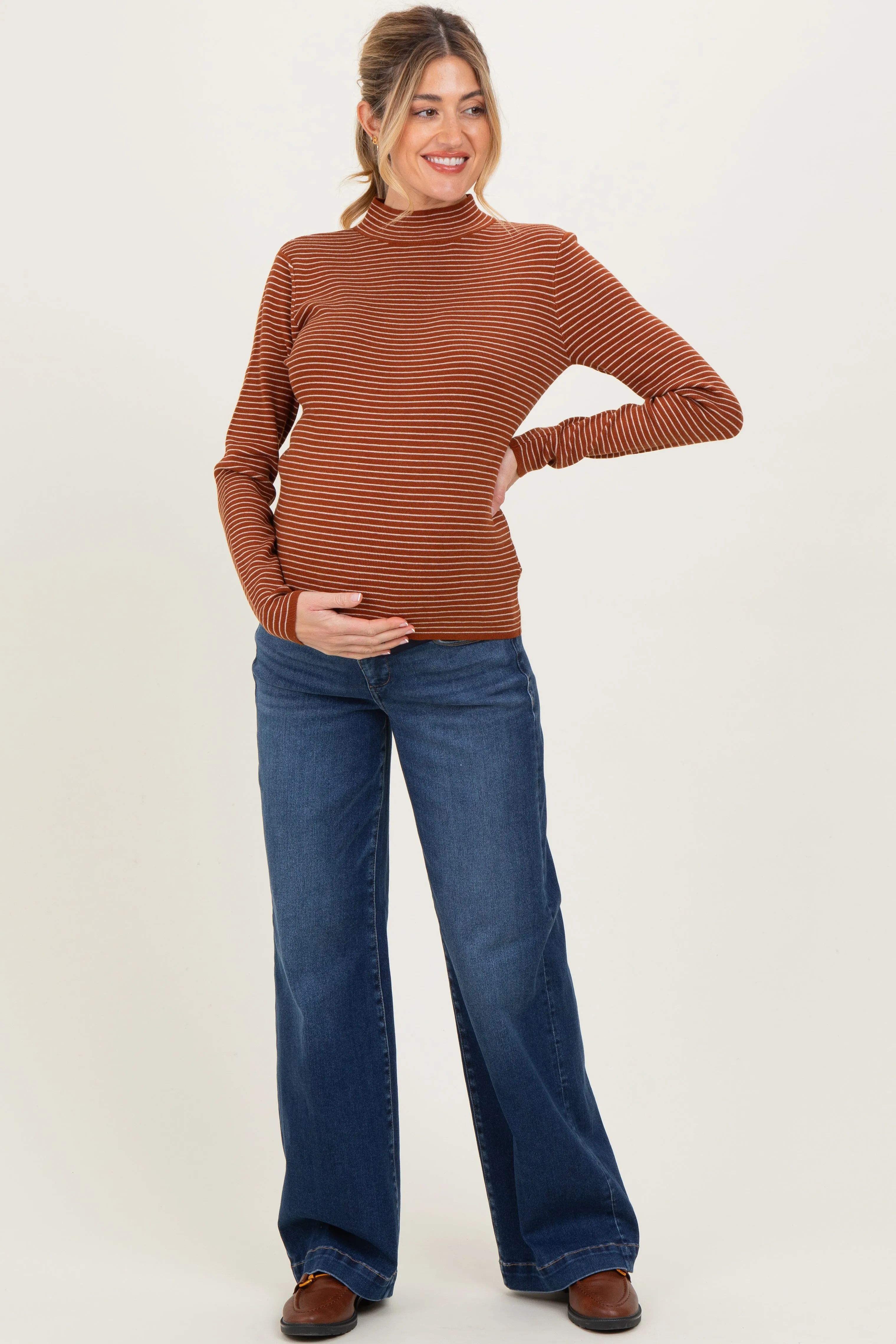 Rust Pinstriped Mock Neck Maternity Knit Top sold by Pinkblush product image thumbnail 3