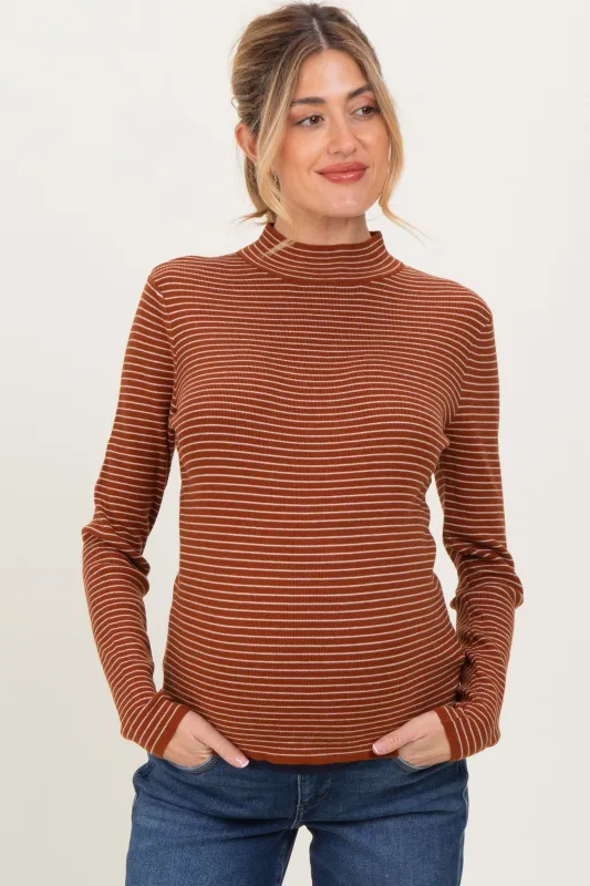 Rust Pinstriped Mock Neck Maternity Knit Top sold by Pinkblush