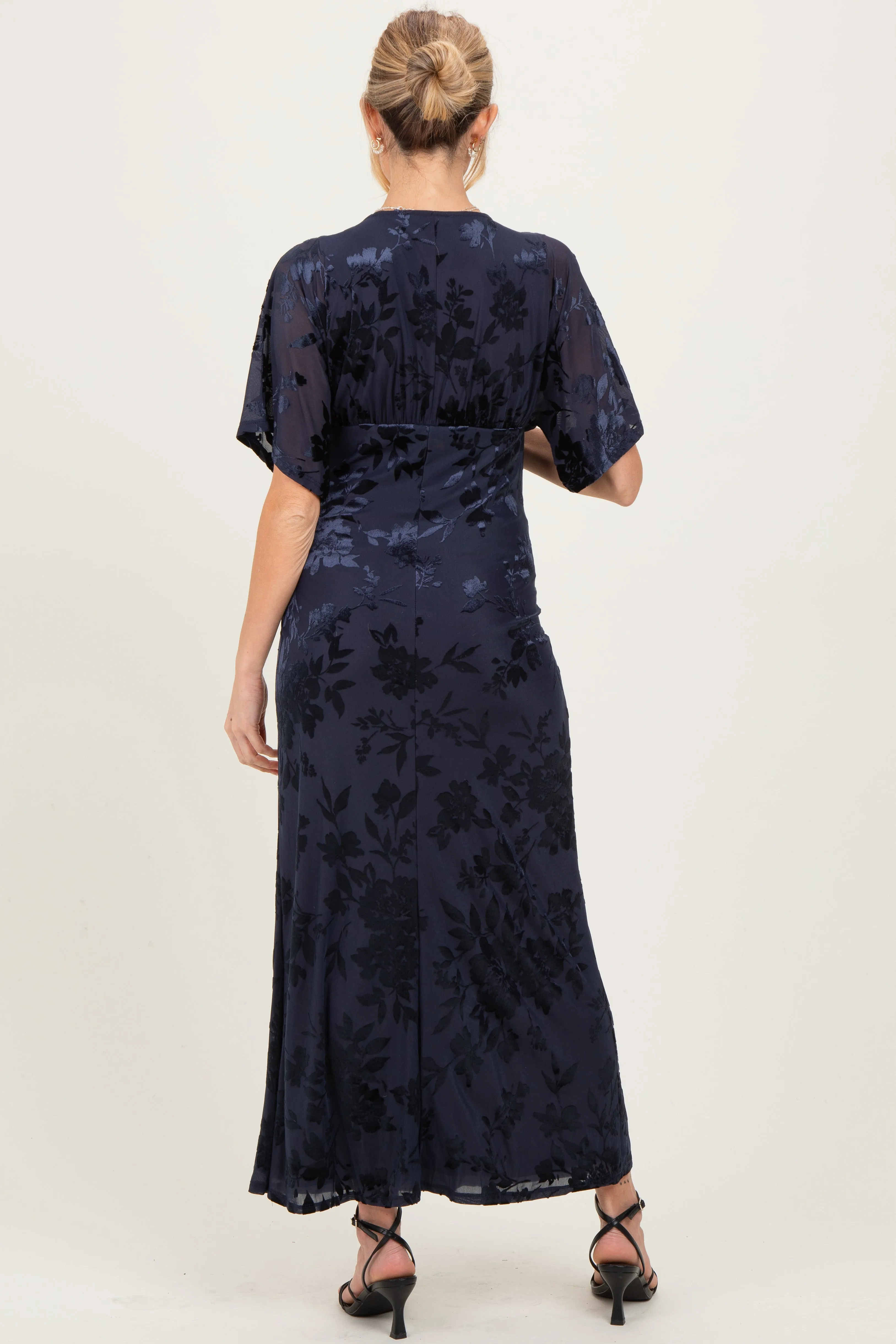 Navy Floral Velvet V-Neck Short Sleeve Maternity Maxi Dress sold by Pinkblush product image thumbnail 5