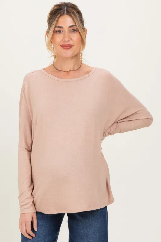 Taupe Relaxed Fit Dolman Long Sleeve Maternity Top sold by Pinkblush