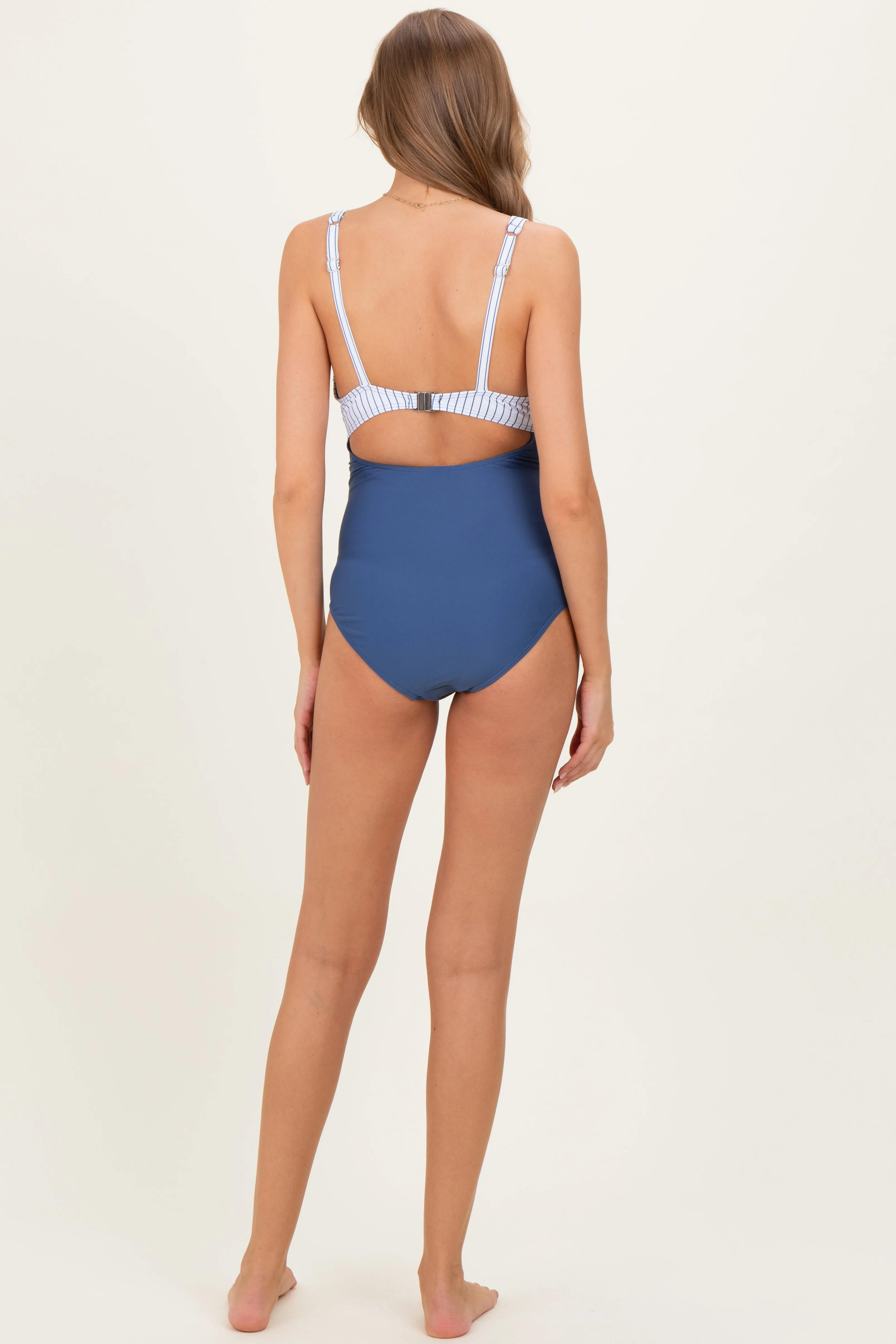 Ivory Striped Color Block Cutout Maternity Swimsuit sold by Pinkblush product image thumbnail 3