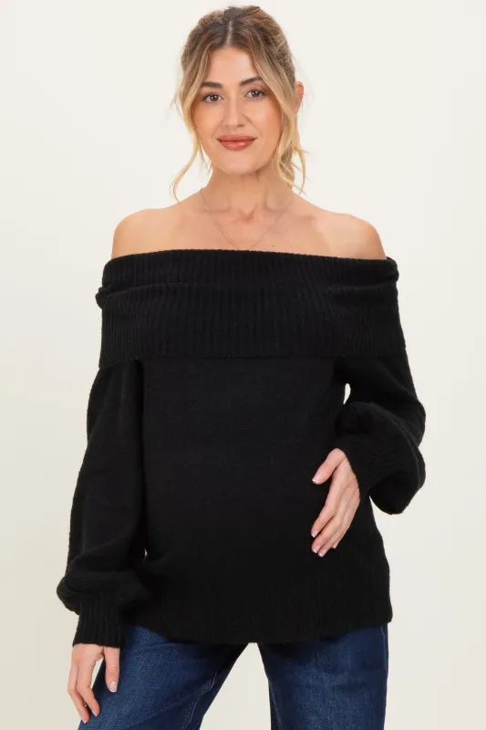 Black Off Shoulder Maternity Sweater sold by Pinkblush