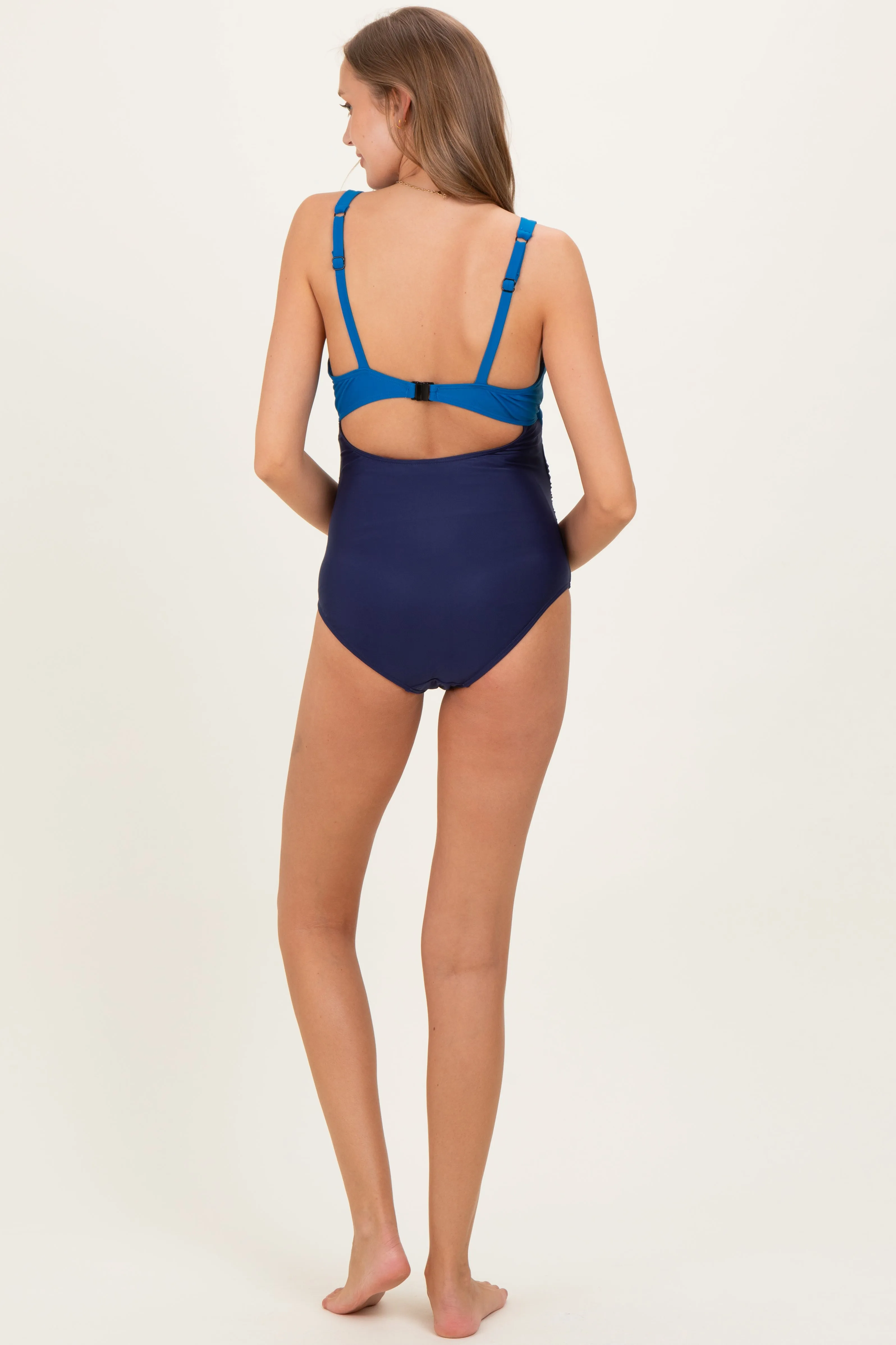 Aqua Striped Color Block Cutout Maternity Swimsuit sold by Pinkblush product image thumbnail 4