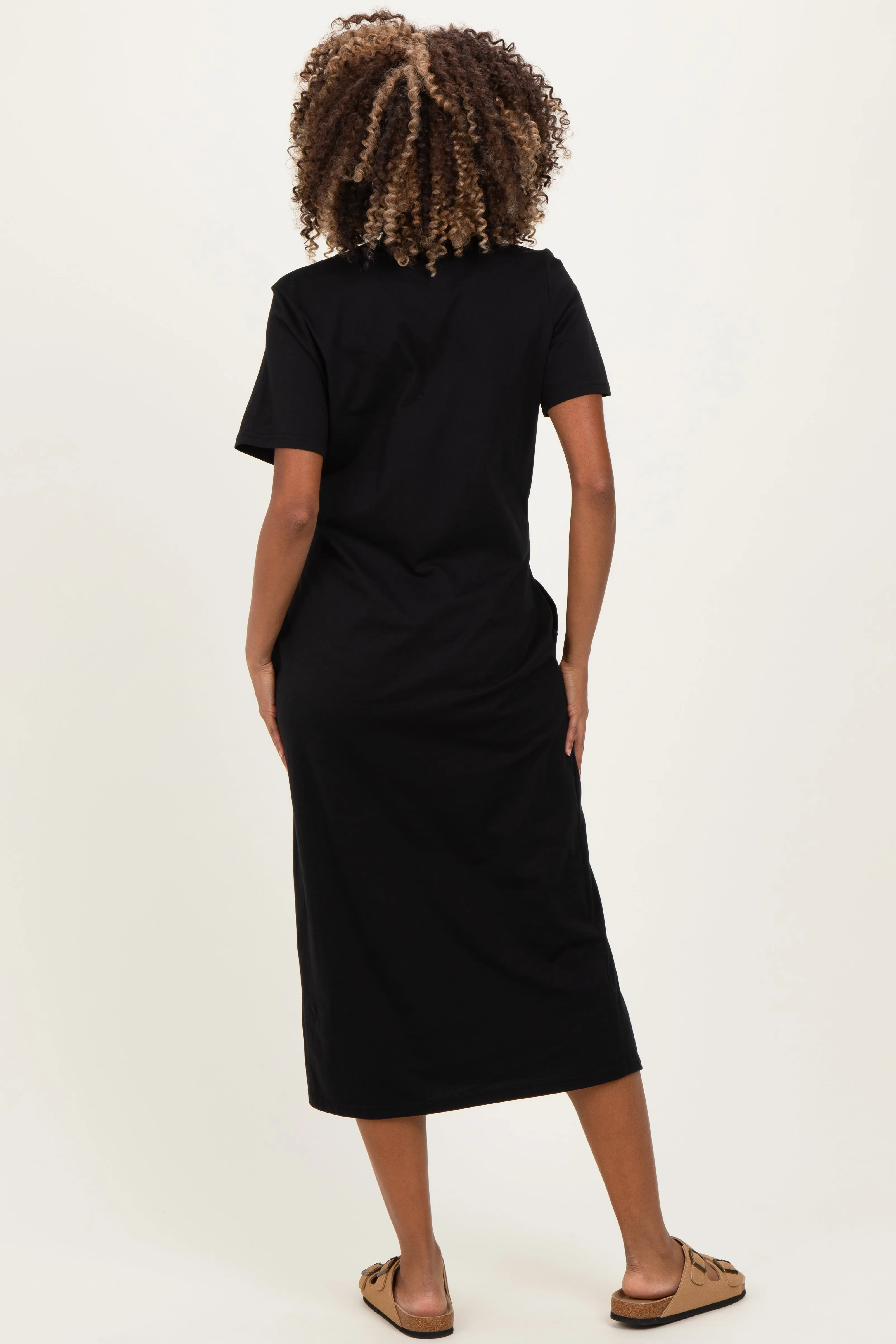 Black Cotton T-Shirt Maternity Midi Dress sold by Pinkblush product image thumbnail 3