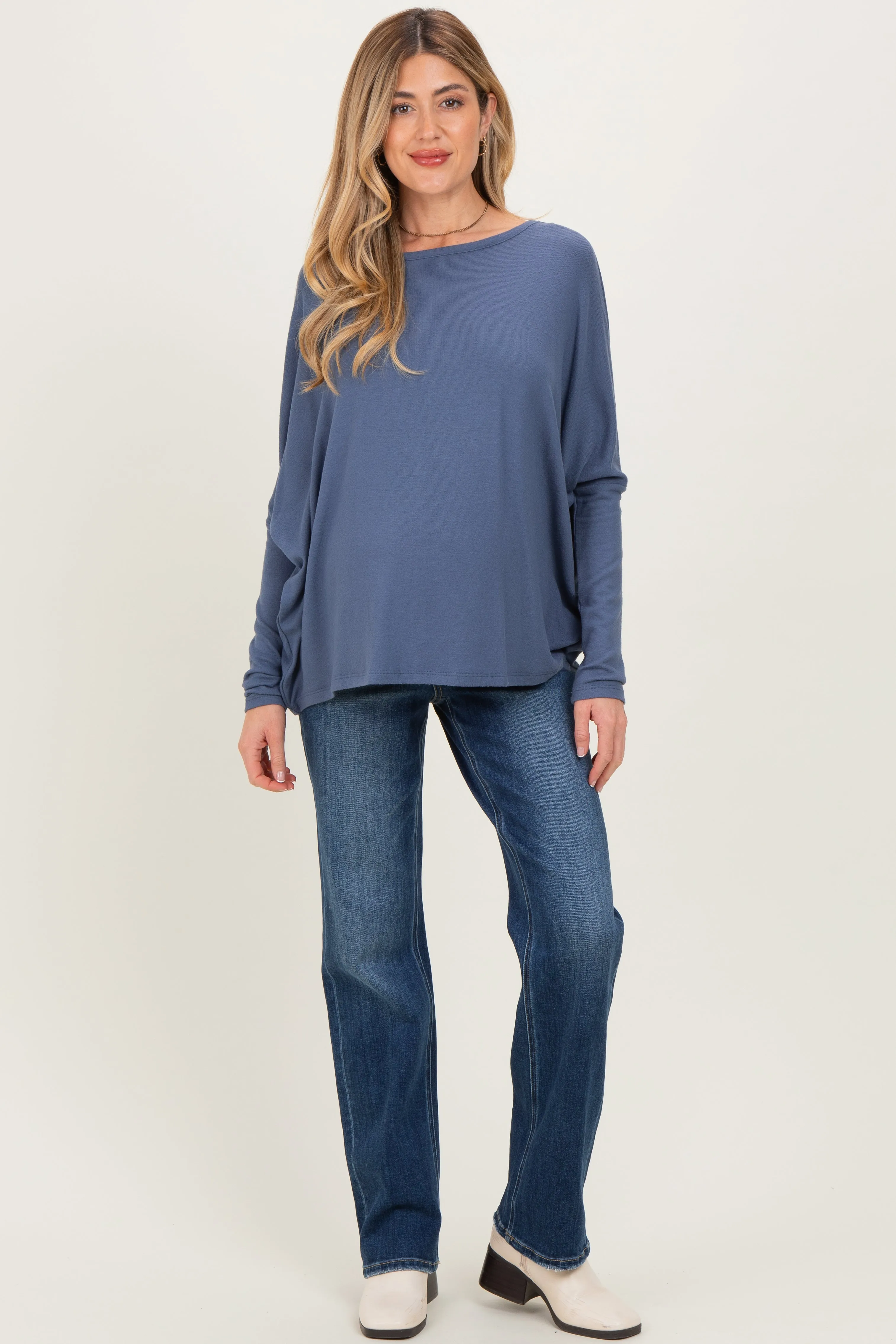 Navy Relaxed Fit Dolman Long Sleeve Maternity Top sold by Pinkblush product image thumbnail 2