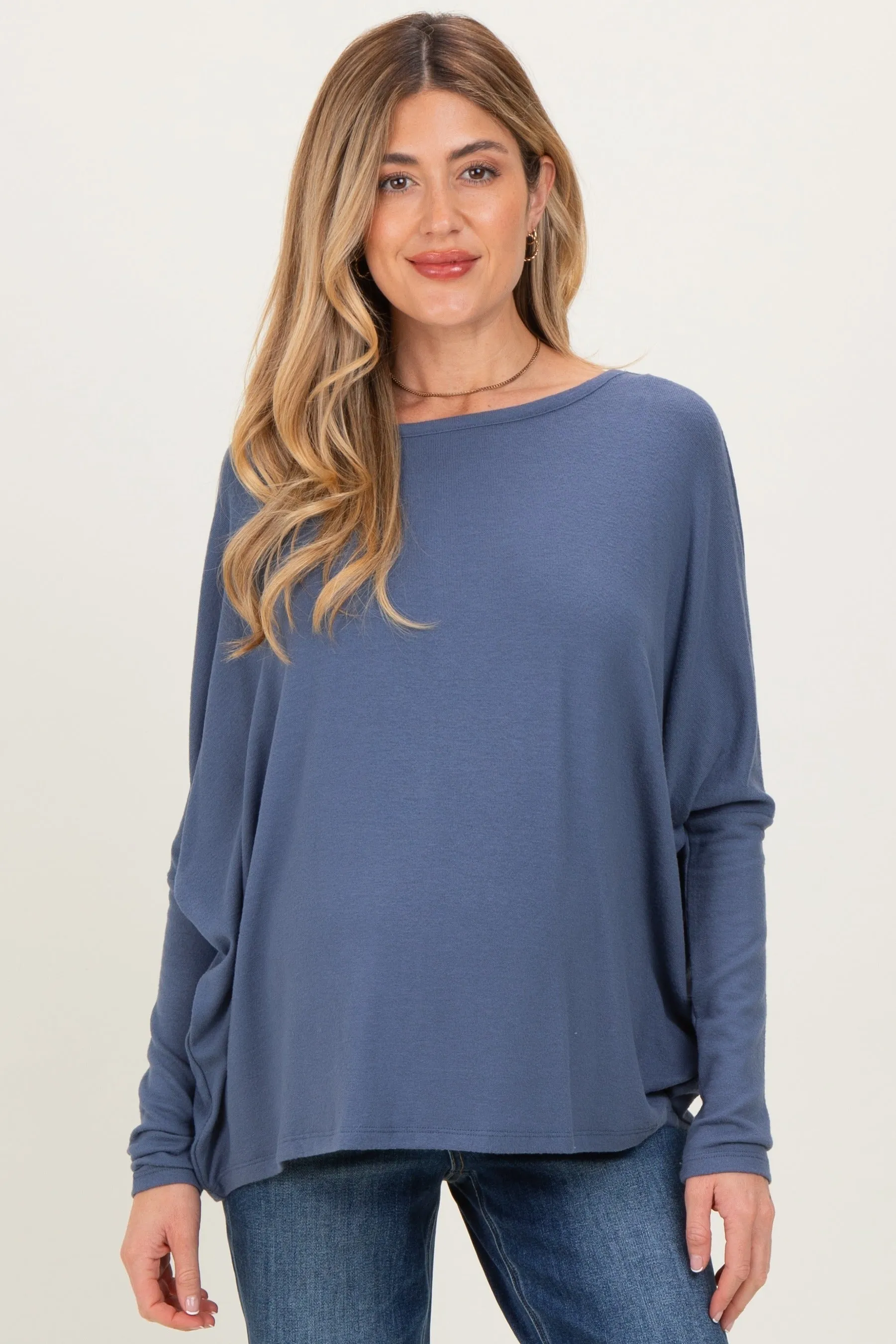 Navy Relaxed Fit Dolman Long Sleeve Maternity Top sold by Pinkblush
