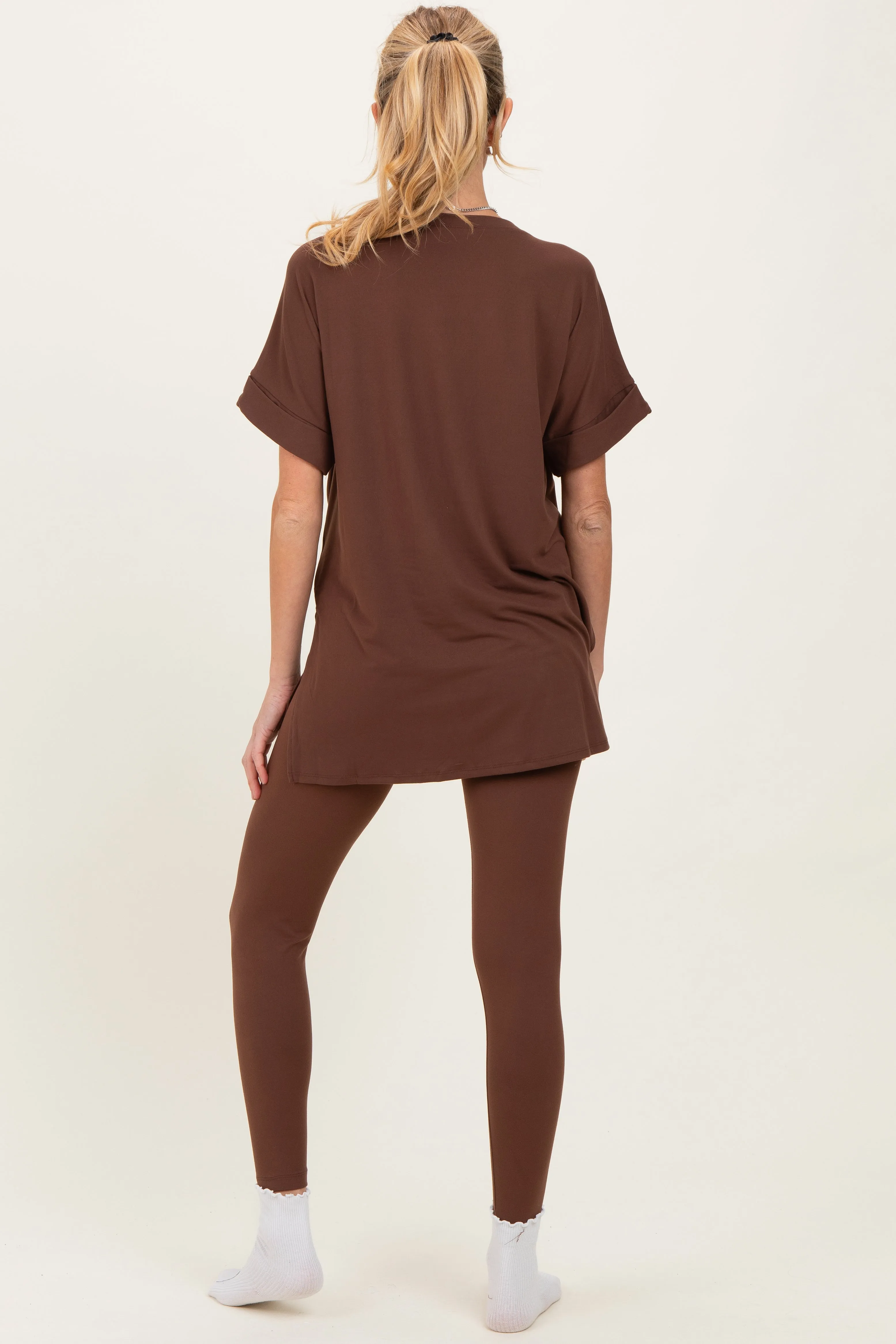Brown Oversized V-Neck Tee Legging Maternity Lounge Set sold by Pinkblush product image thumbnail 3