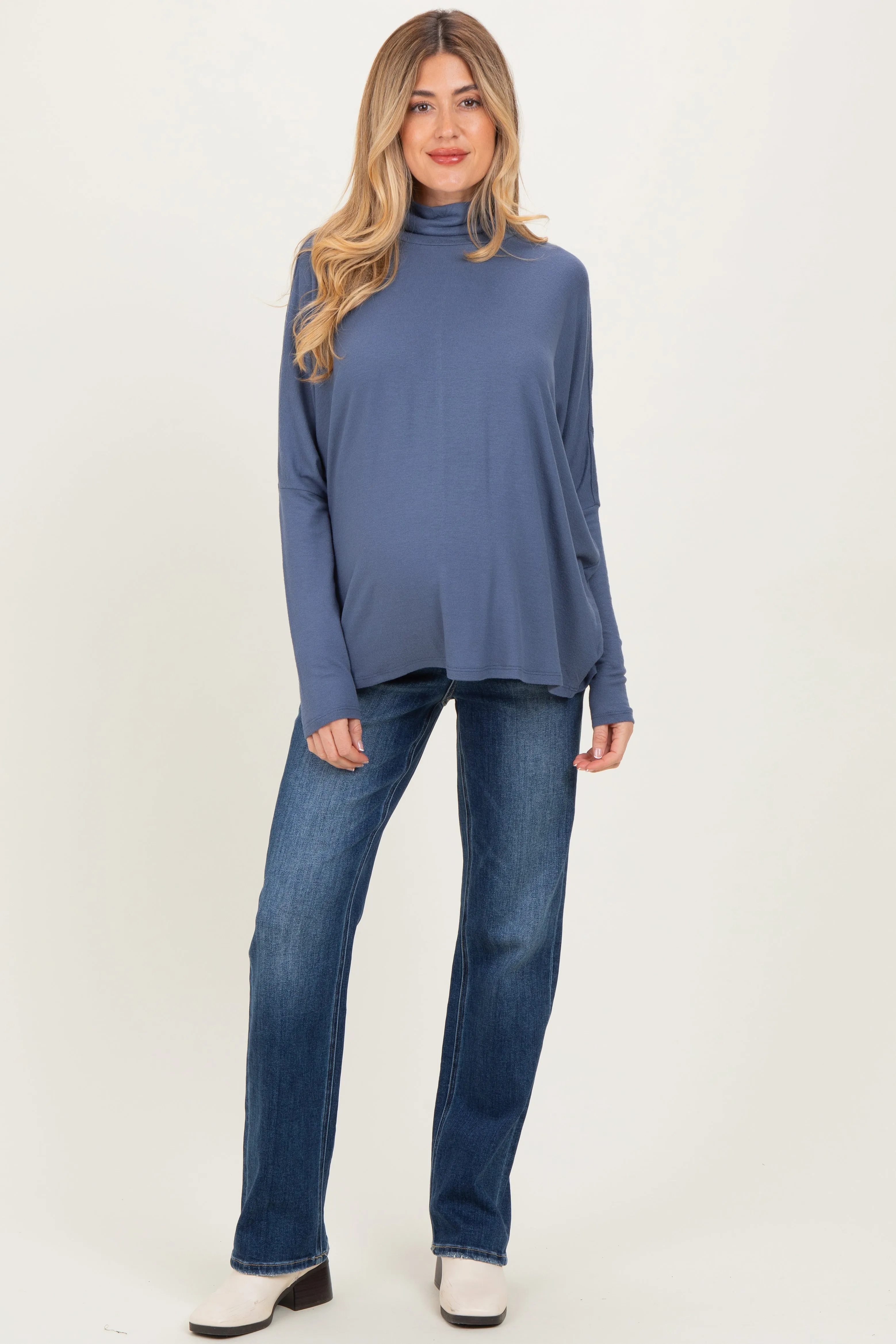 Navy Draped Oversized Turtleneck Dolman Sleeve Maternity Top sold by Pinkblush product image thumbnail 2