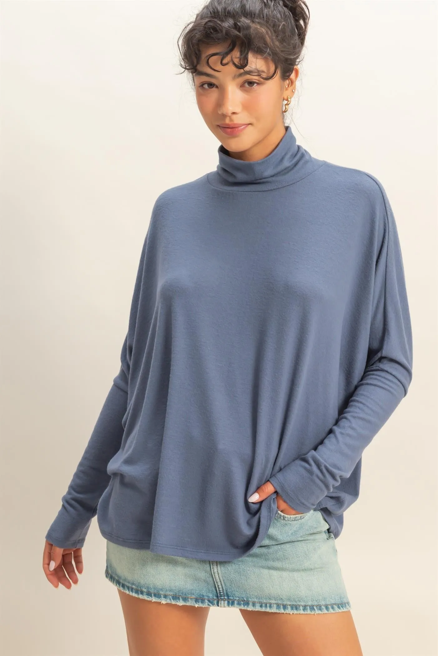 Navy Draped Oversized Turtleneck Dolman Sleeve Maternity Top sold by Pinkblush product image thumbnail 4