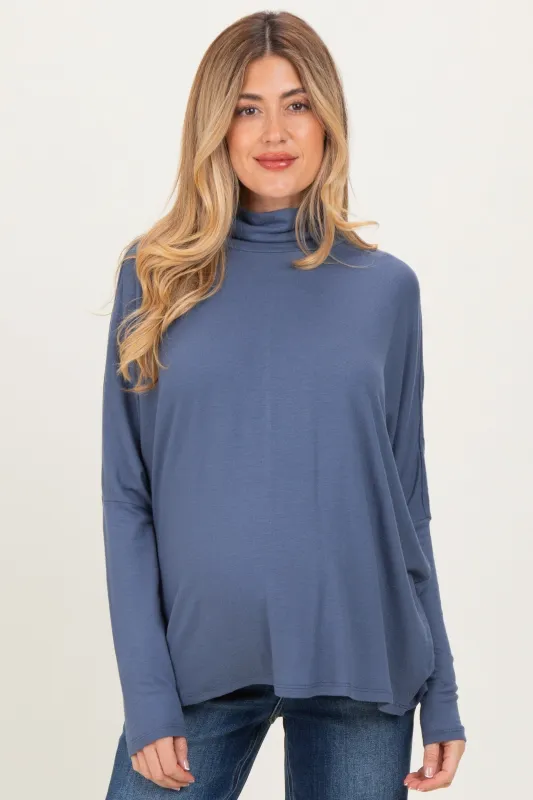 Navy Draped Oversized Turtleneck Dolman Sleeve Maternity Top made by HYFVE