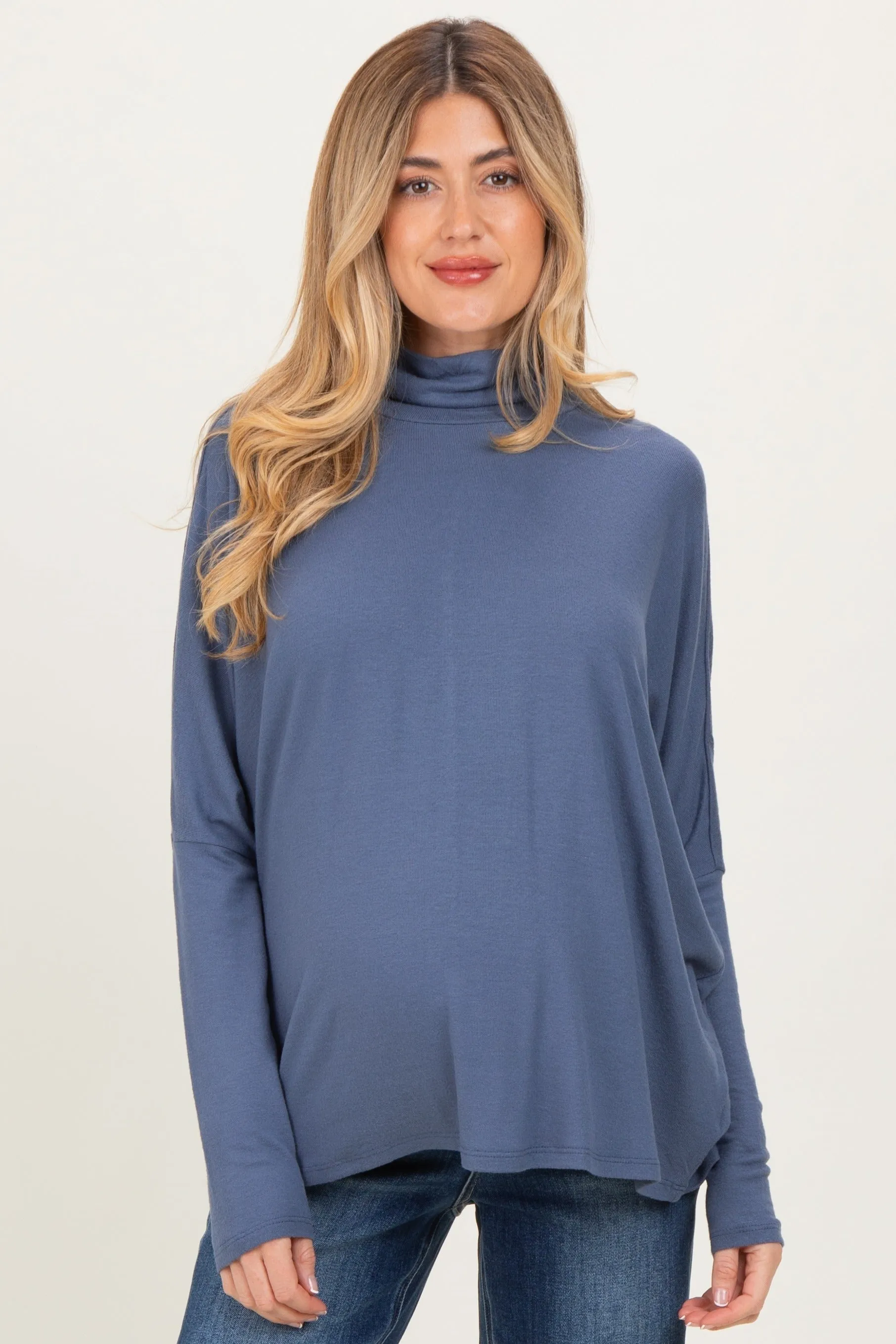 Navy Draped Oversized Turtleneck Dolman Sleeve Maternity Top sold by Pinkblush