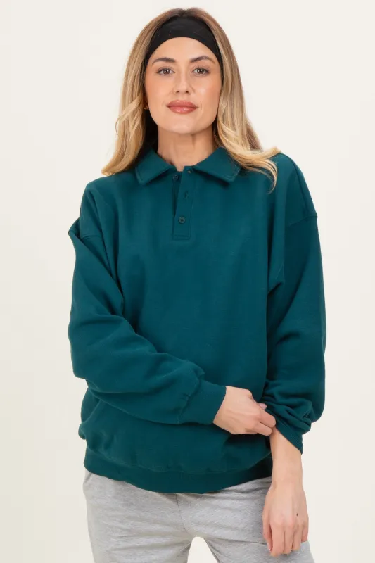 Deep Teal Oversized Polo Maternity Pullover made by HYFVE
