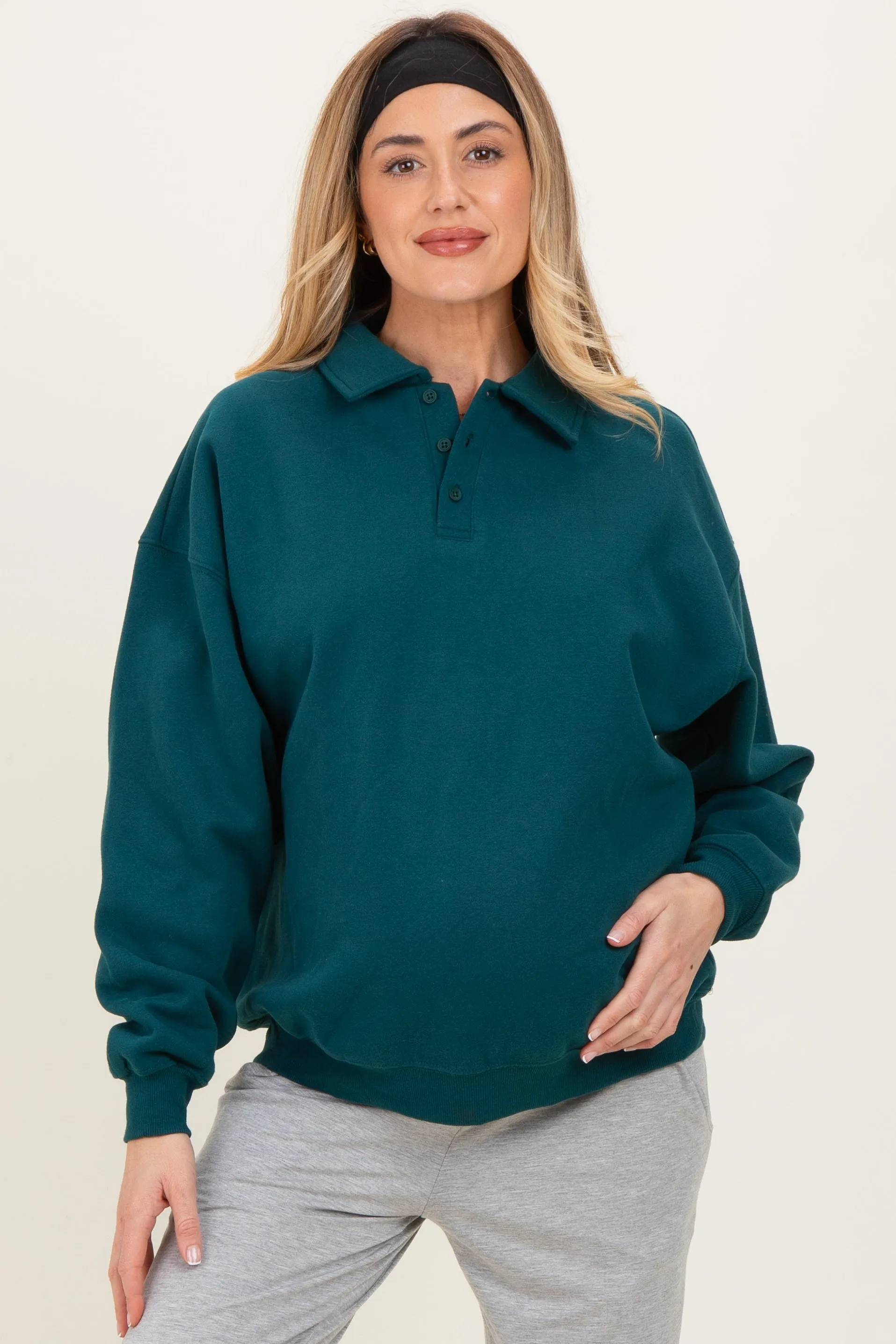 Deep Teal Oversized Polo Maternity Pullover sold by Pinkblush product image thumbnail 2