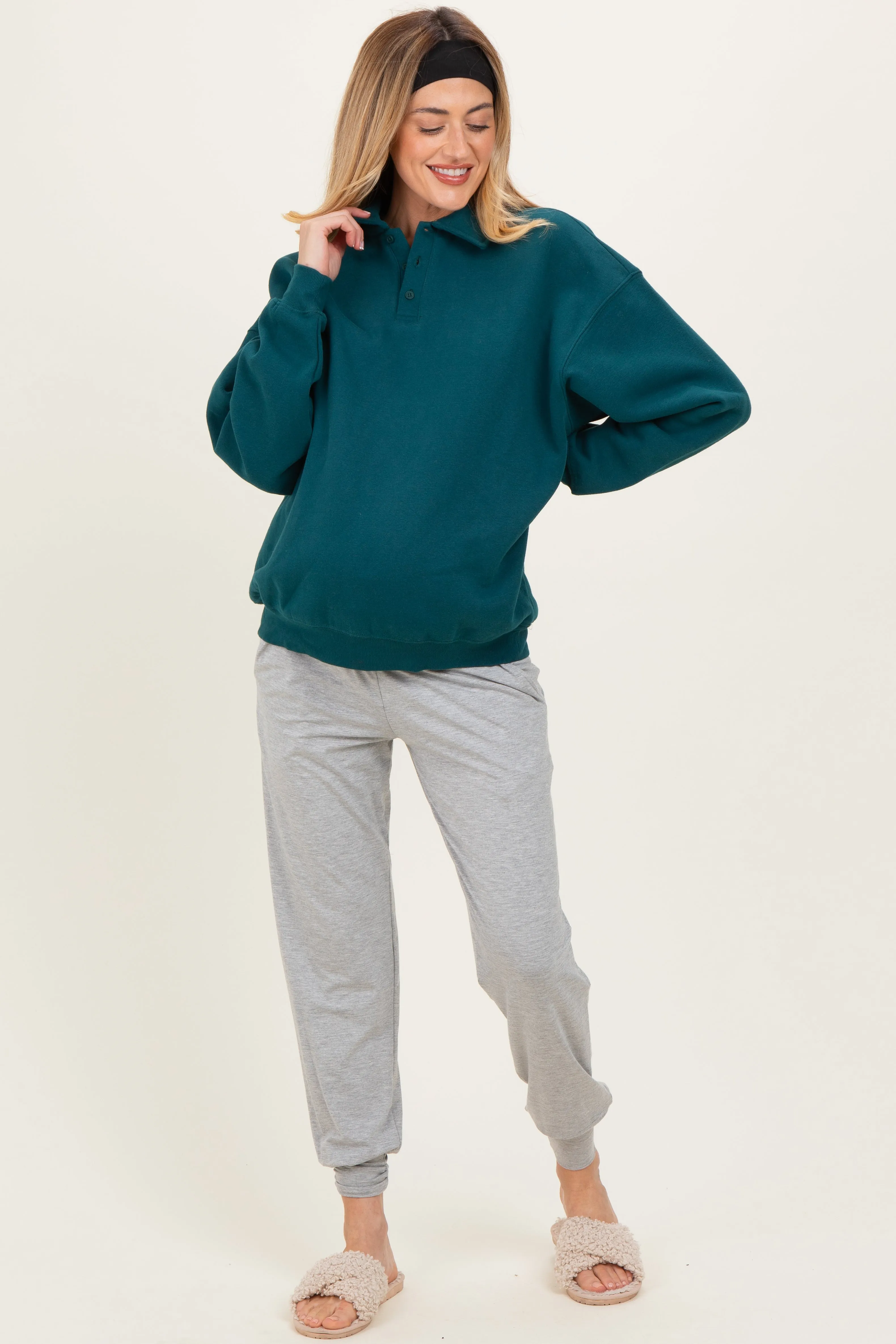 Deep Teal Oversized Polo Maternity Pullover sold by Pinkblush product image thumbnail 3