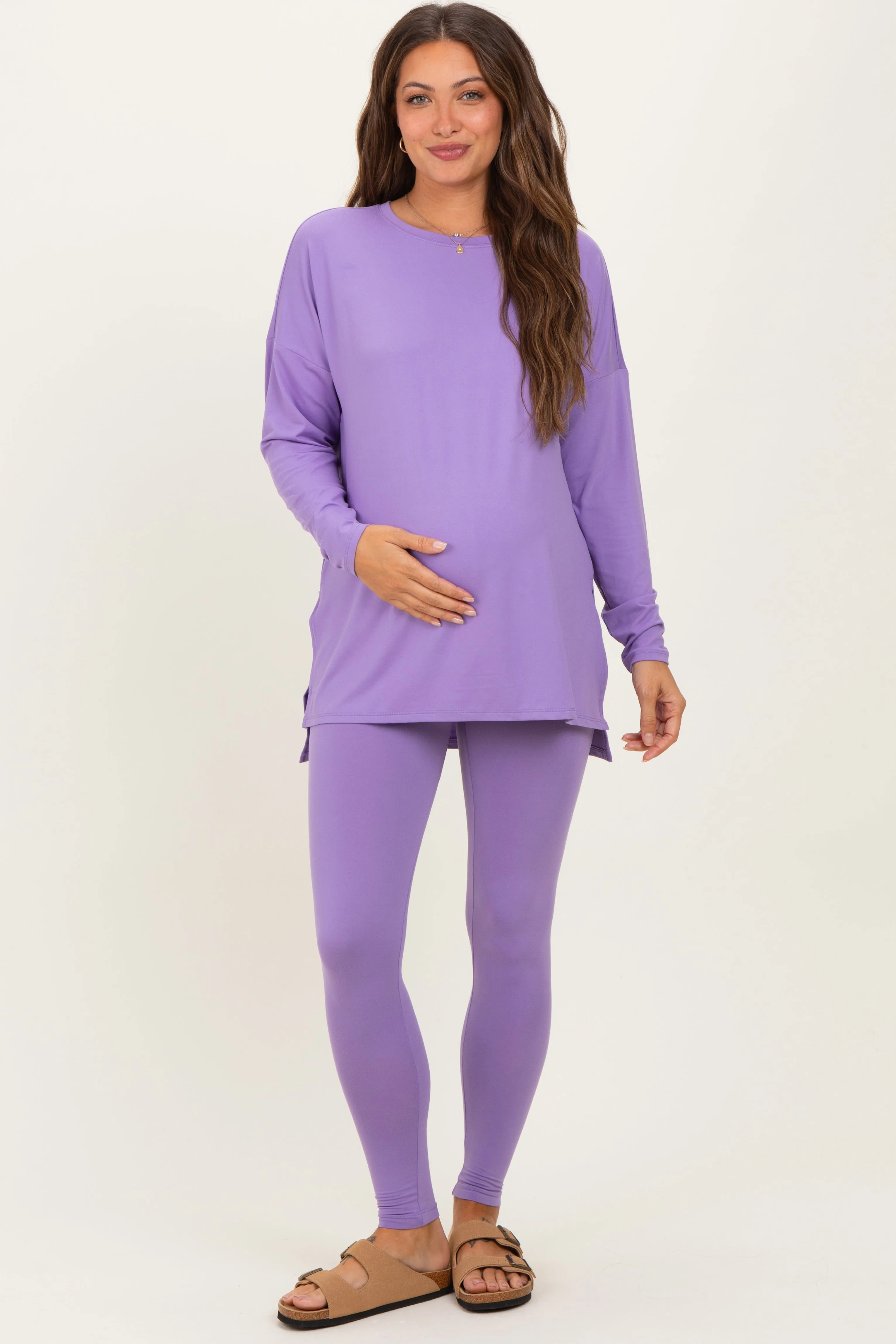 Lavender Brushed Knit Oversized Top and Legging Maternity Set sold by Pinkblush product image thumbnail 2