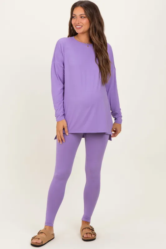 Lavender Brushed Knit Oversized Top and Legging Maternity Set sold by Pinkblush