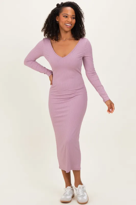 Violet V-Neck Long Sleeve Fitted Maxi Dress made by Pinkblush