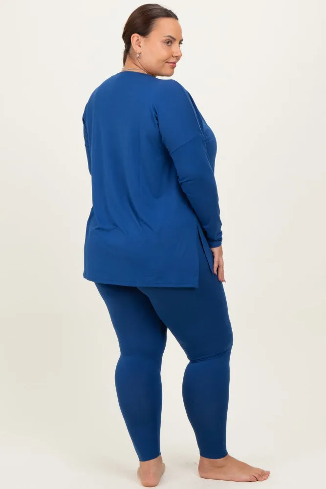Navy Brushed Knit Oversized Top and Legging Plus Set sold by Pinkblush product image thumbnail 4