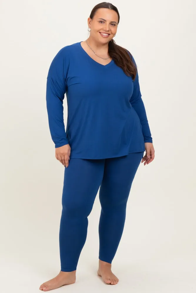 Navy Brushed Knit Oversized Top and Legging Plus Set sold by Pinkblush