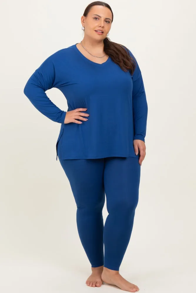 Navy Brushed Knit Oversized Top and Legging Plus Set sold by Pinkblush product image thumbnail 2