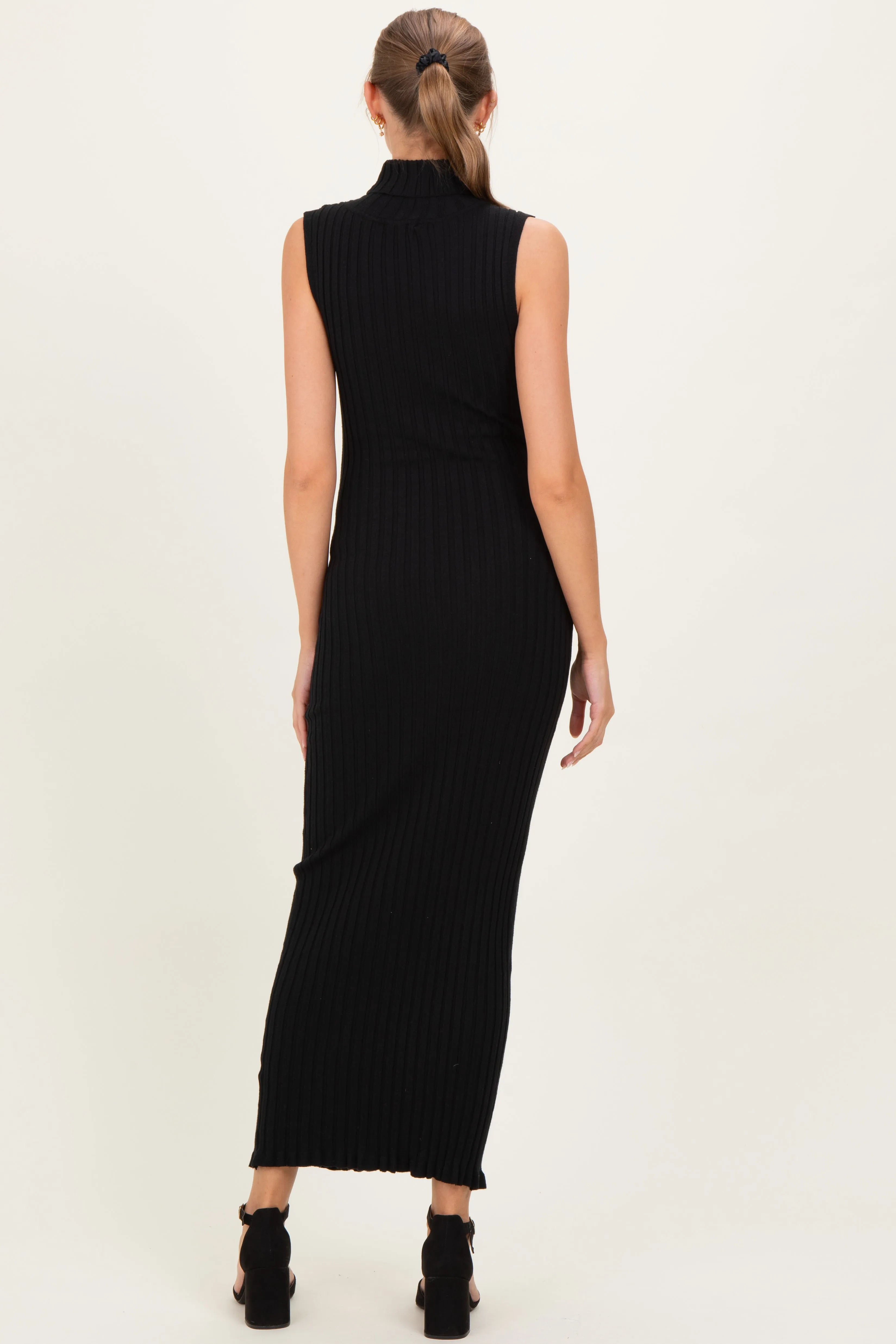 Black Turtleneck Ribbed Knit Sleeveless Maternity Maxi Dress sold by Pinkblush product image thumbnail 4