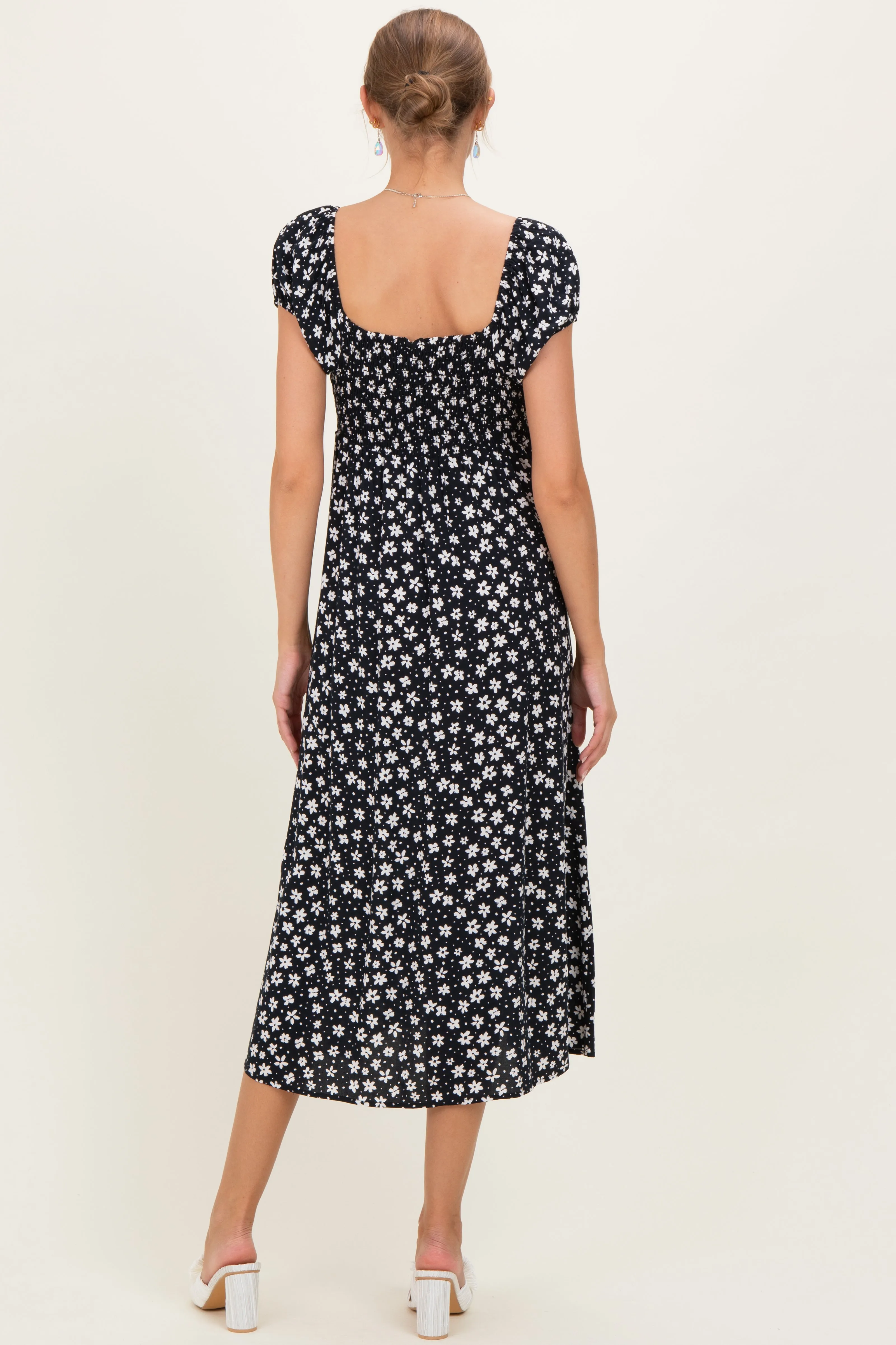 Black Floral V-Neck Button Detail Maternity Midi Dress sold by Pinkblush product image thumbnail 4