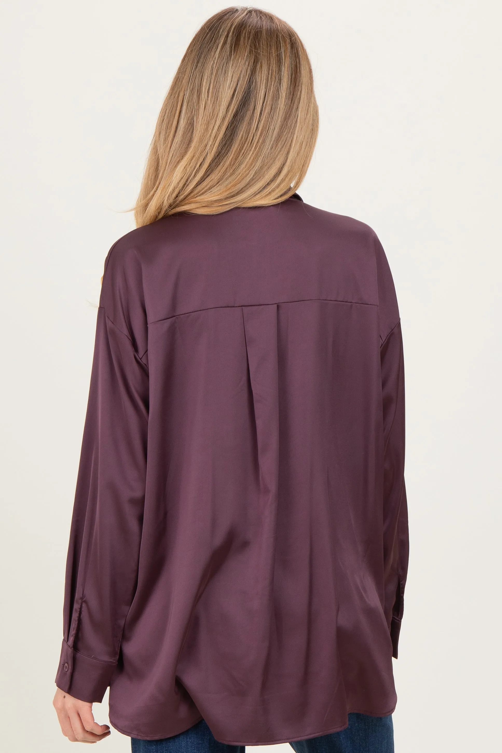 Burgundy Long Sleeve Oversized Satin Maternity Shirt sold by Pinkblush product image thumbnail 5