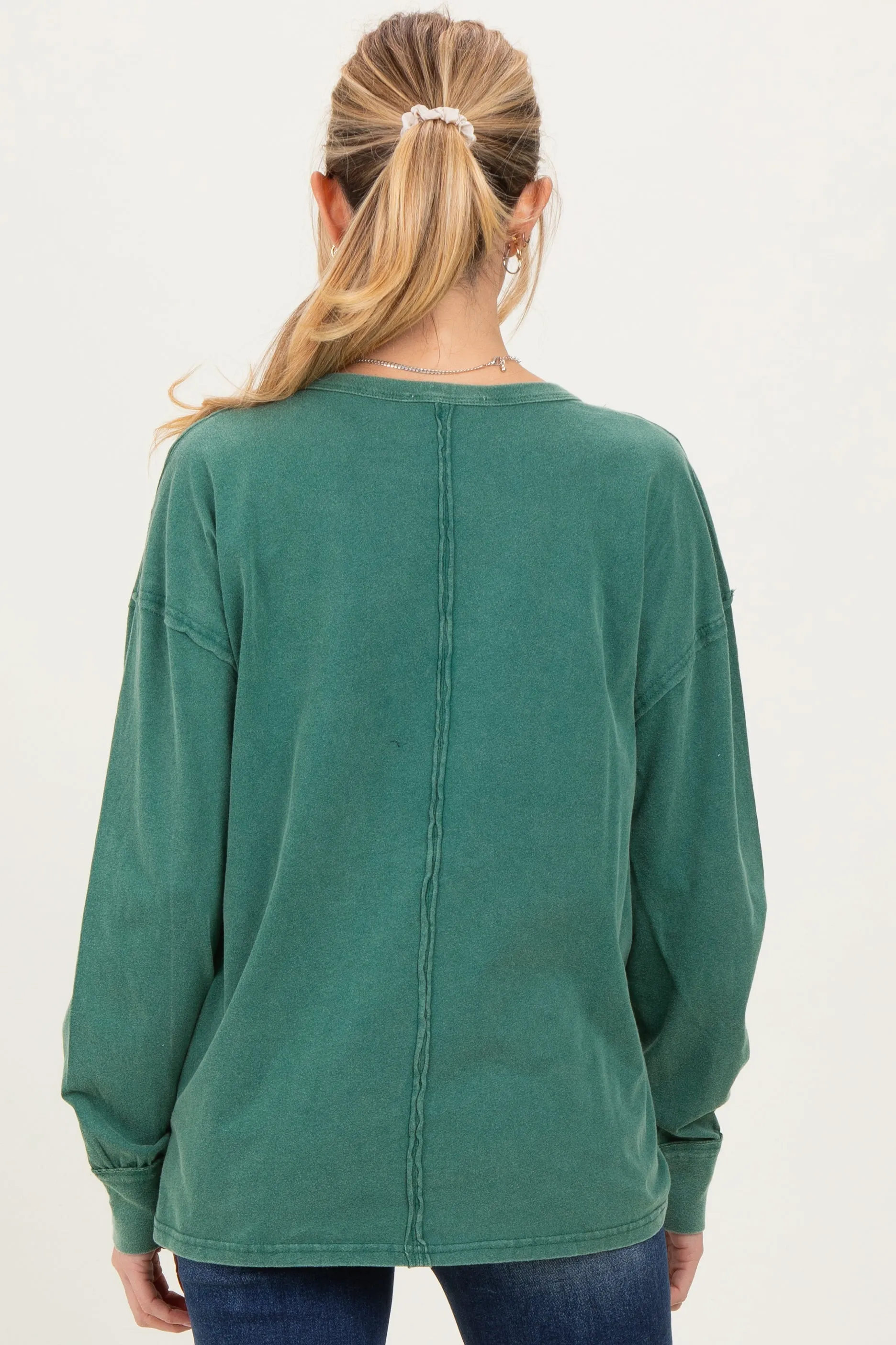 Green Oversized Washed Long Sleeve Pocket Maternity Top sold by Pinkblush product image thumbnail 4