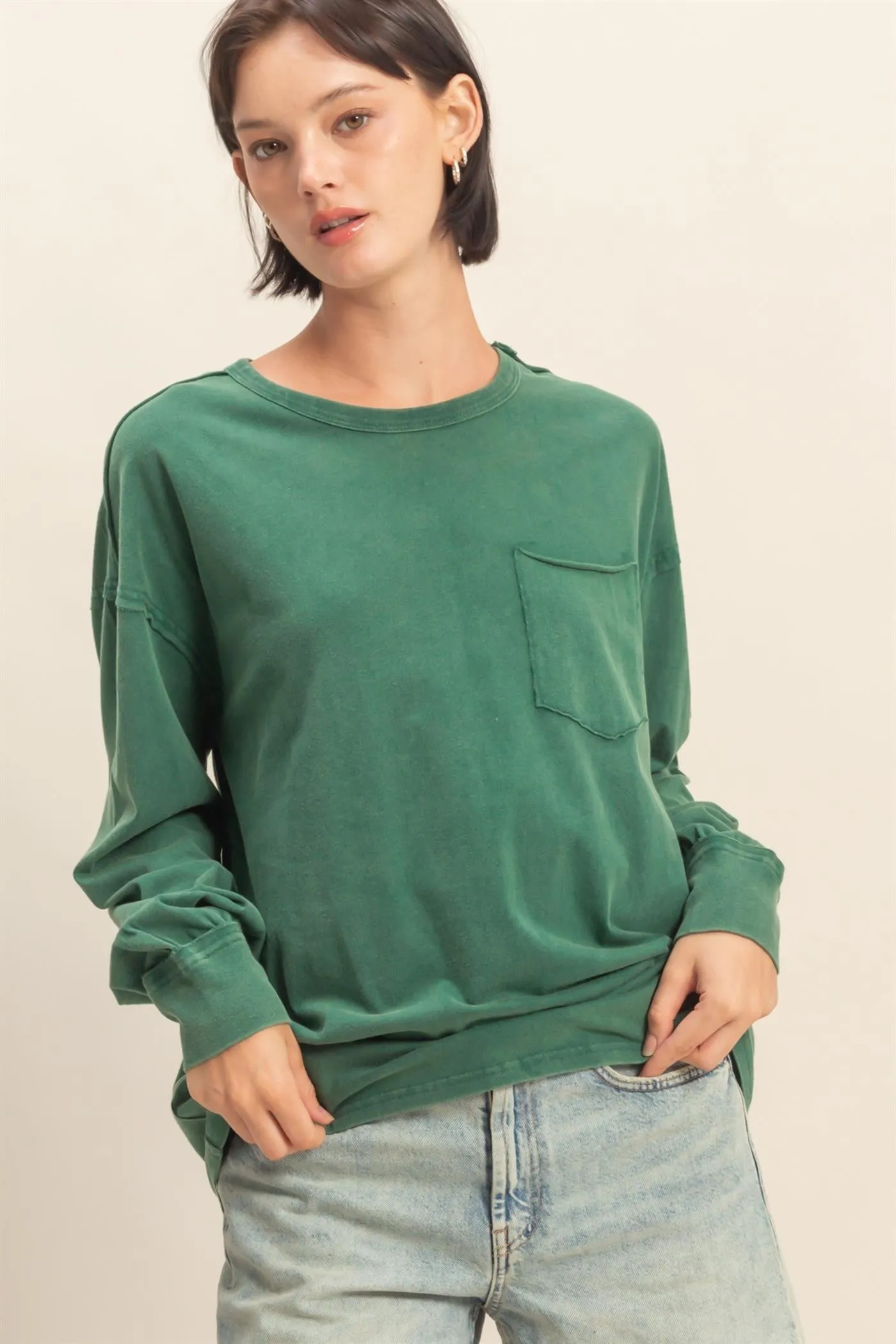 Green Oversized Washed Long Sleeve Pocket Maternity Top sold by Pinkblush product image thumbnail 5