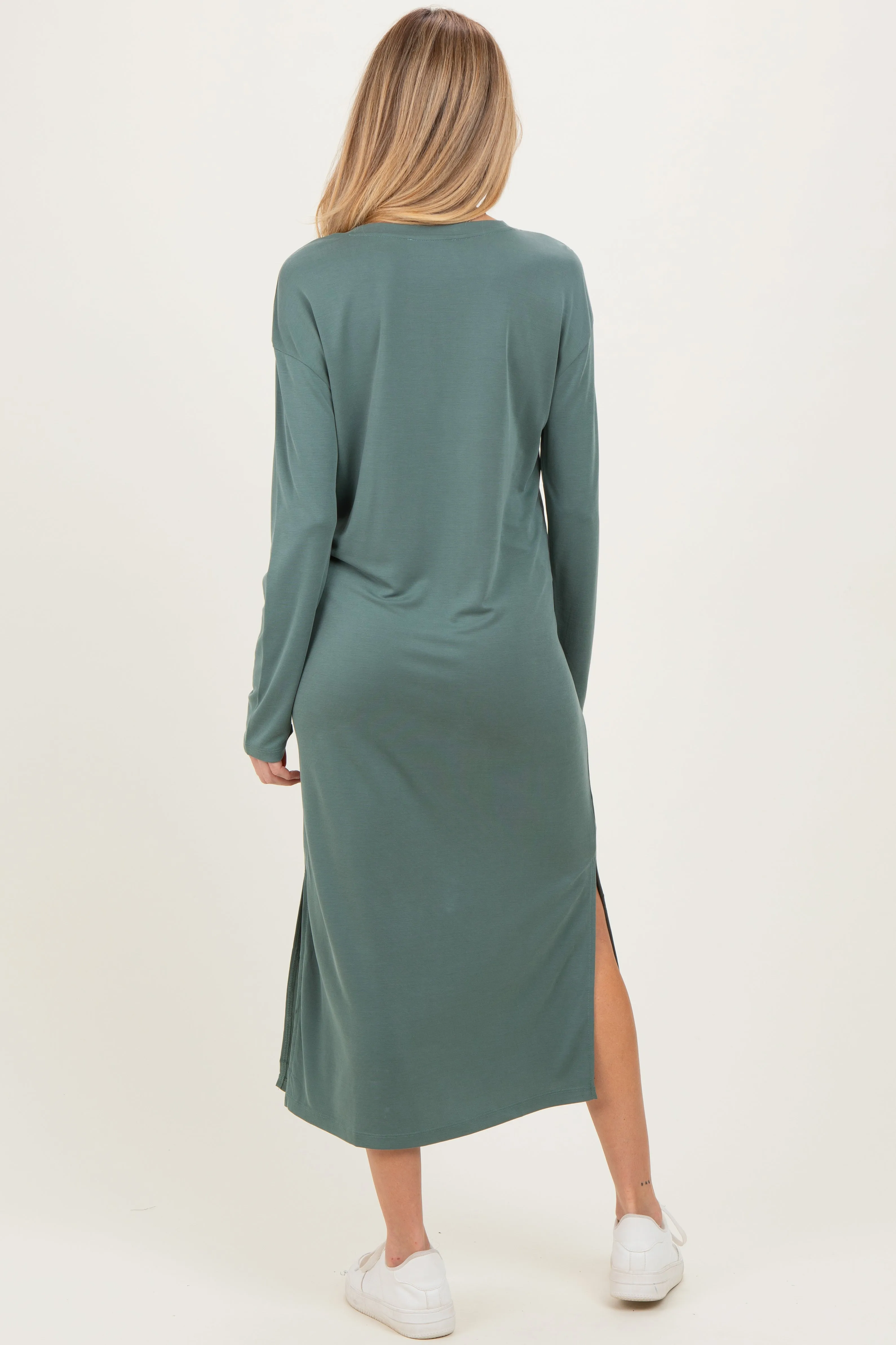 Light Olive Oversized Long Sleeve Maternity Midi Dress sold by Pinkblush product image thumbnail 3