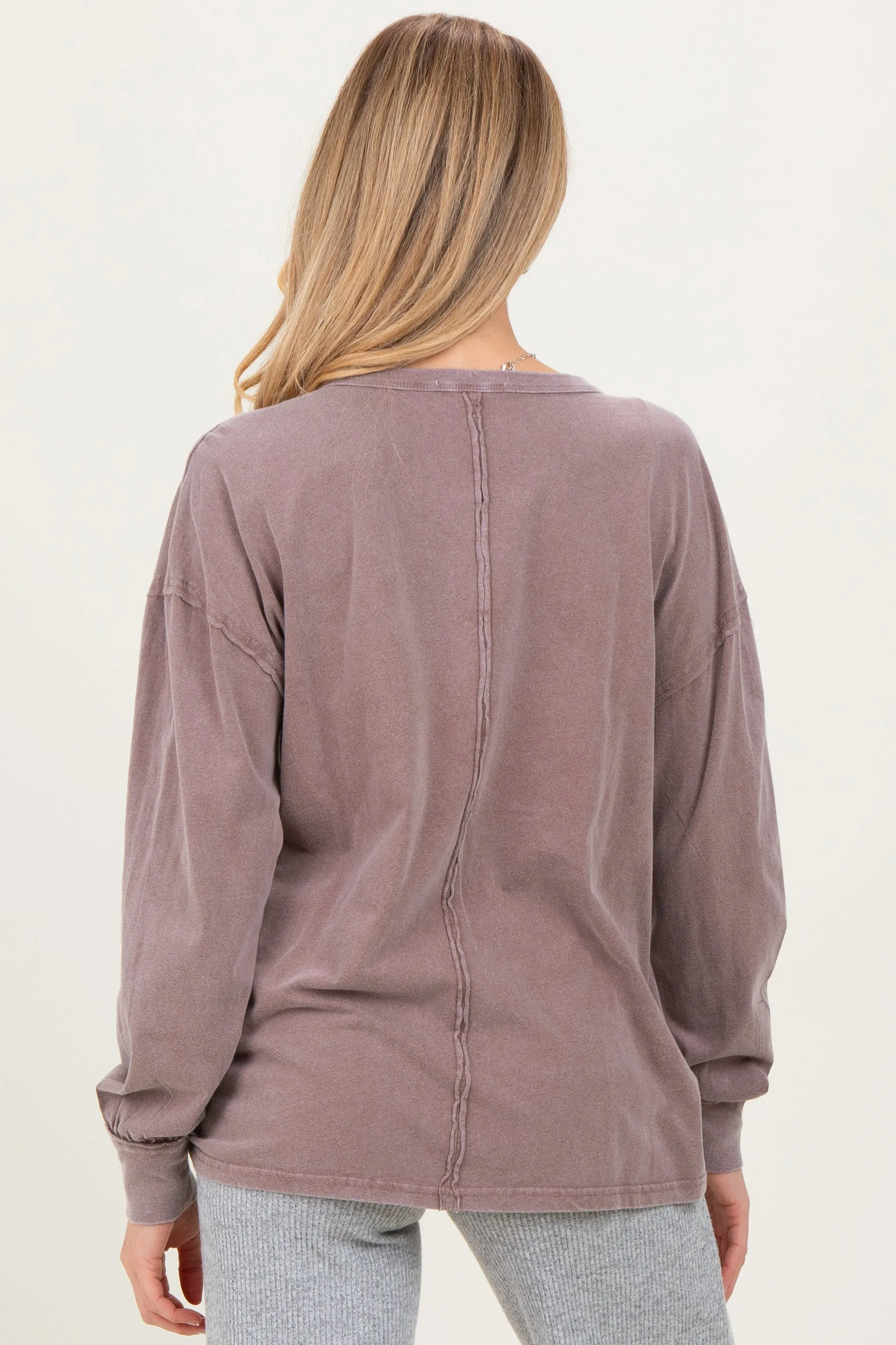 Mocha Oversized Washed Long Sleeve Pocket Maternity Top sold by Pinkblush product image thumbnail 4