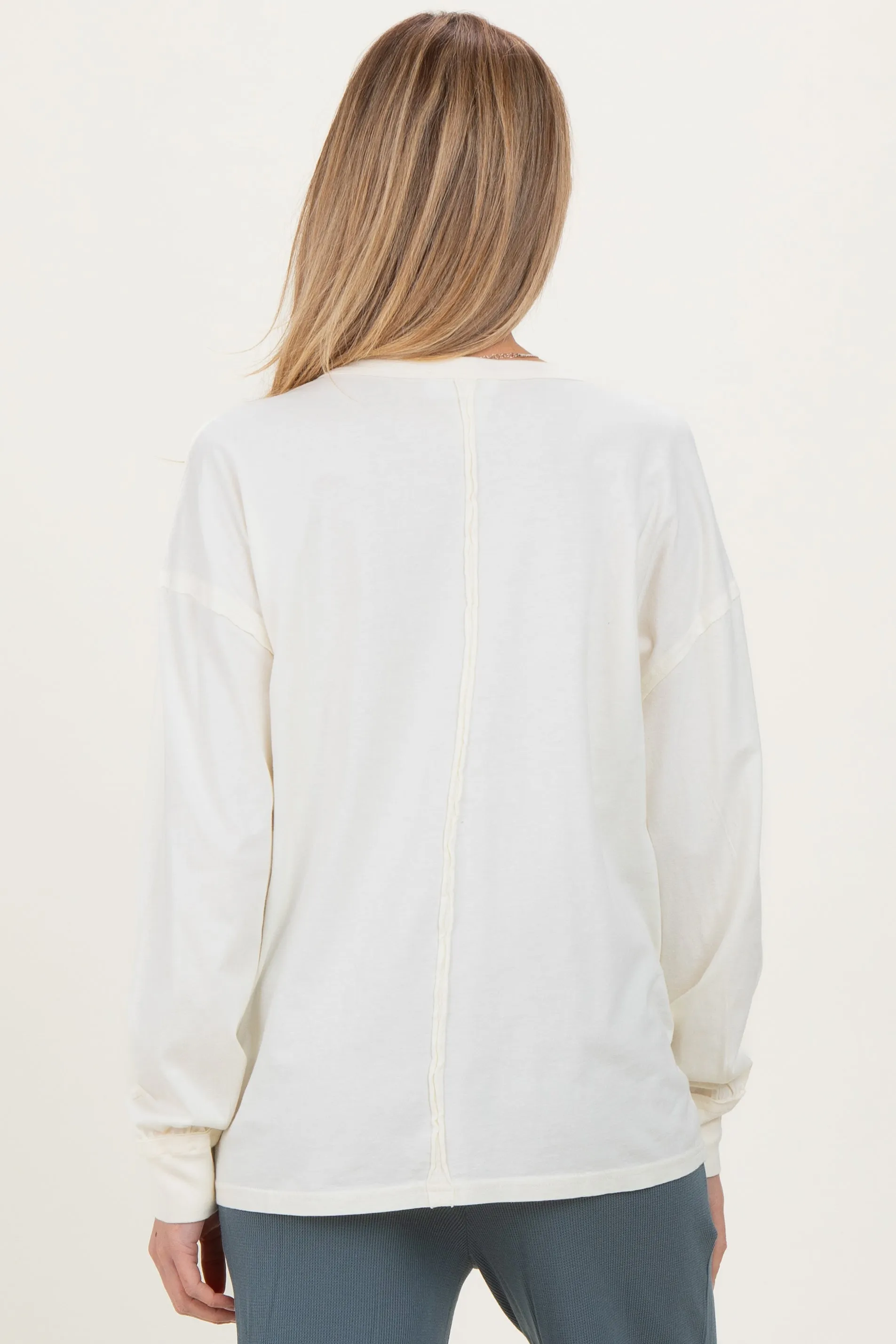 Cream Oversized Washed Long Sleeve Pocket Maternity Top sold by Pinkblush product image thumbnail 4