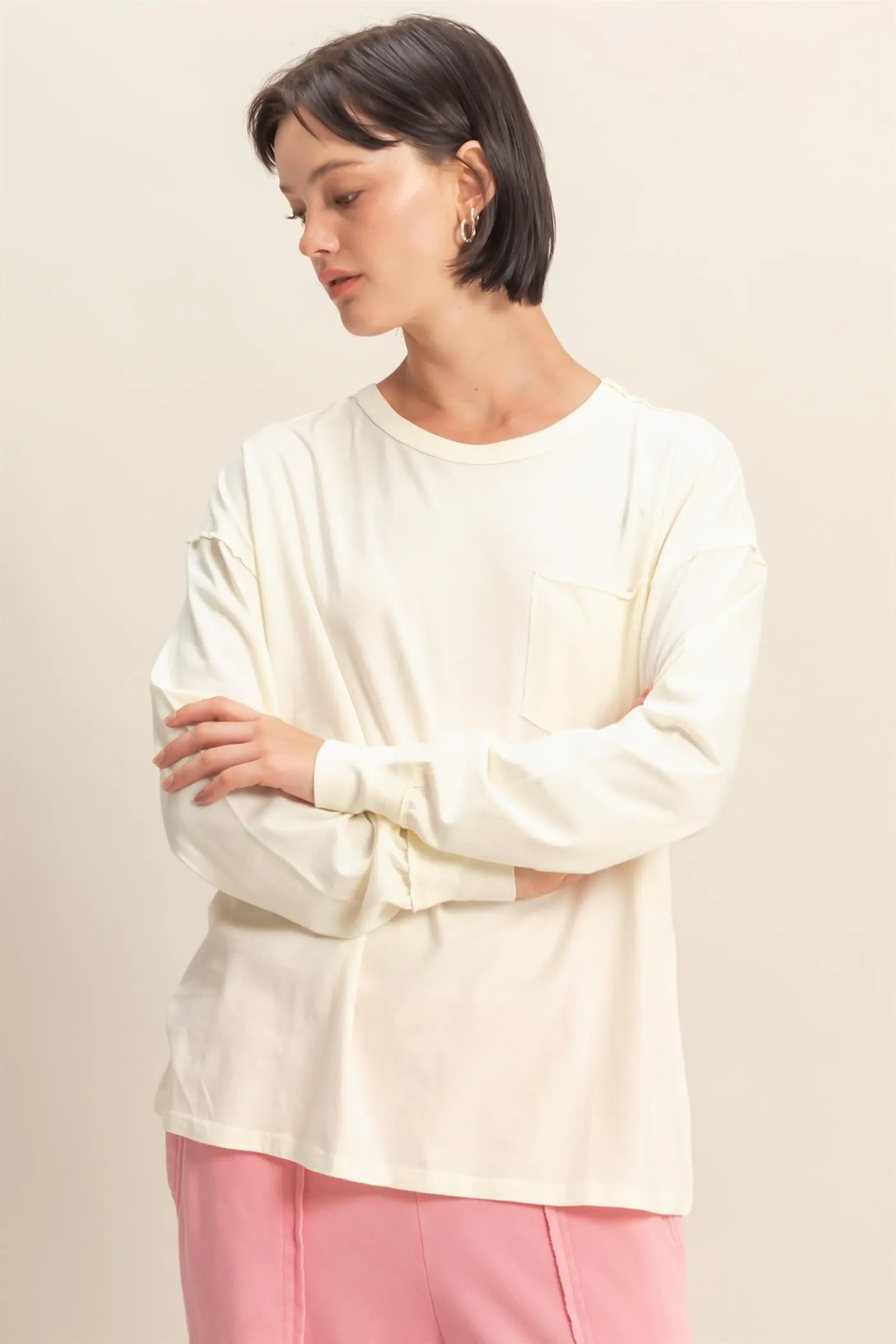 Cream Oversized Washed Long Sleeve Pocket Maternity Top sold by Pinkblush product image thumbnail 5
