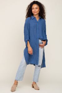 Blue Button Front Side Slit Oversized Maternity Blouse sold by Pinkblush